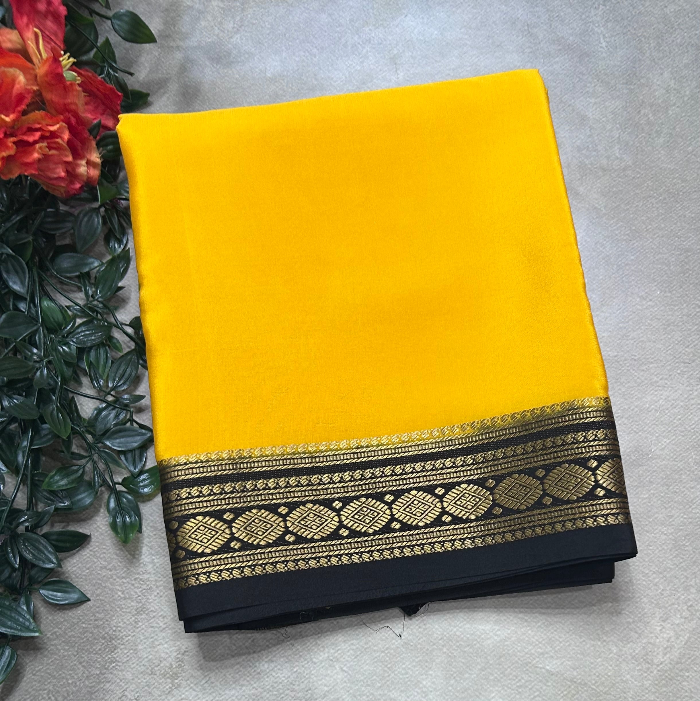 Yellow small border pure mysore silk saree(YMS106)