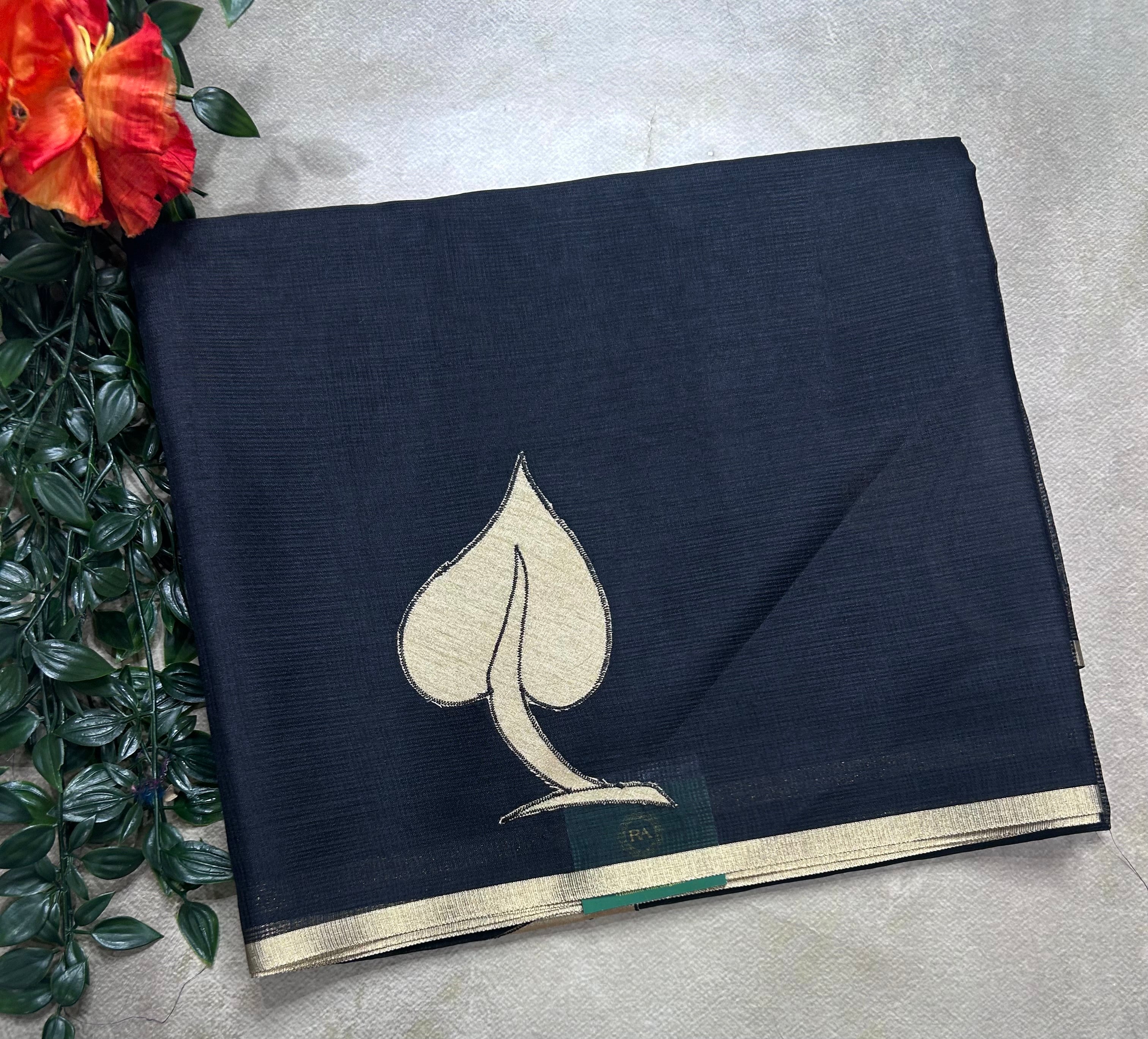 Black kota checks appliqué work 106 saree