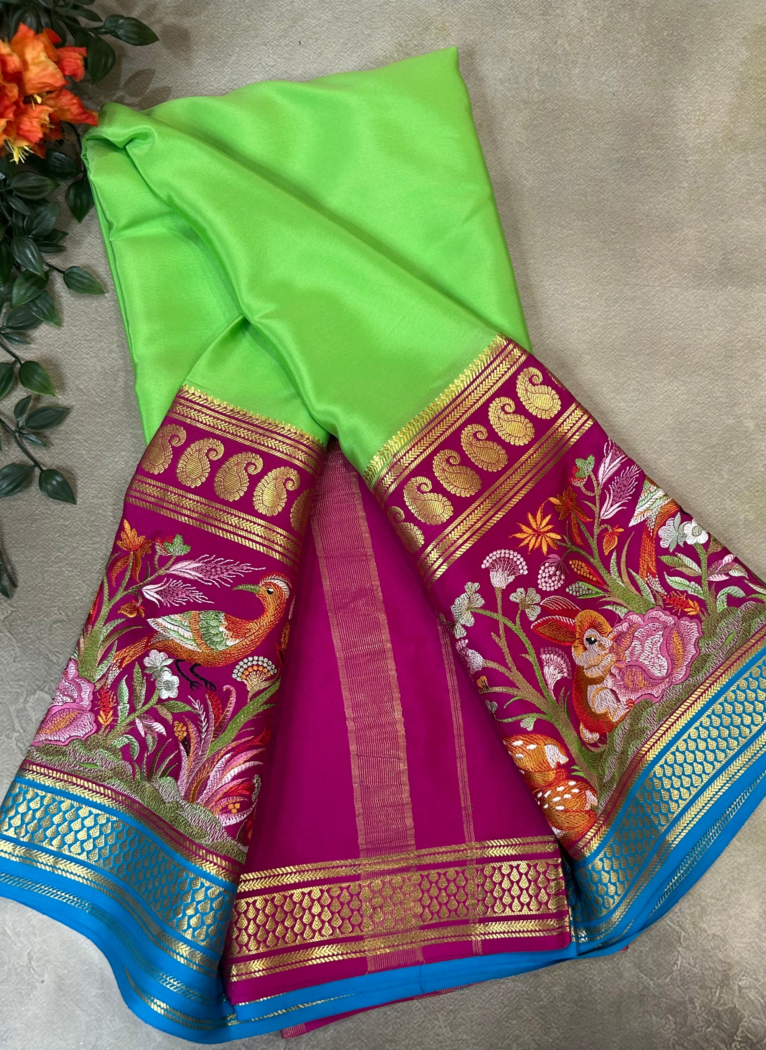 3D embroidery pure mysore silk-104 saree