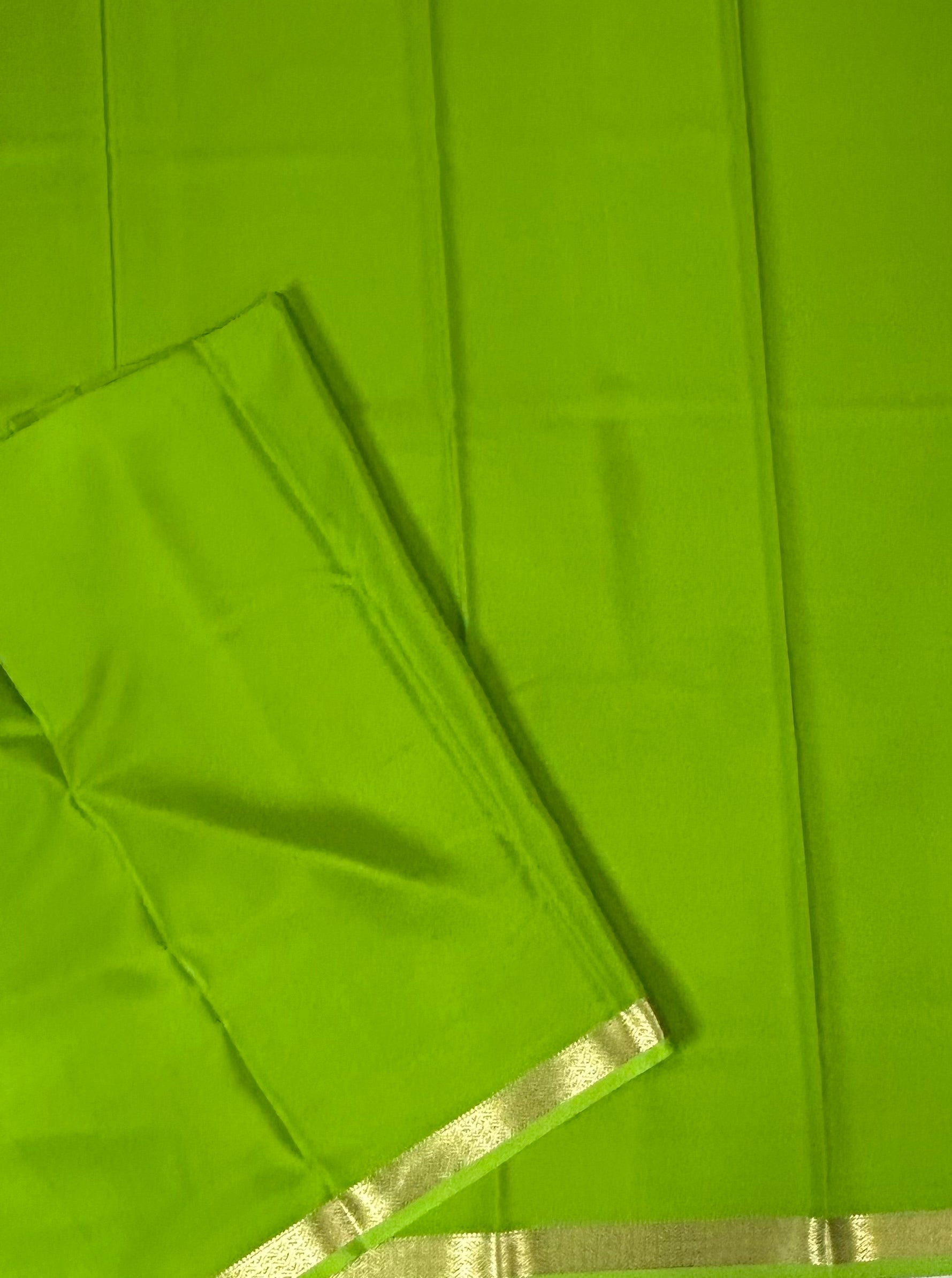 Parrot green plain one inch pure mysore silk-12 saree