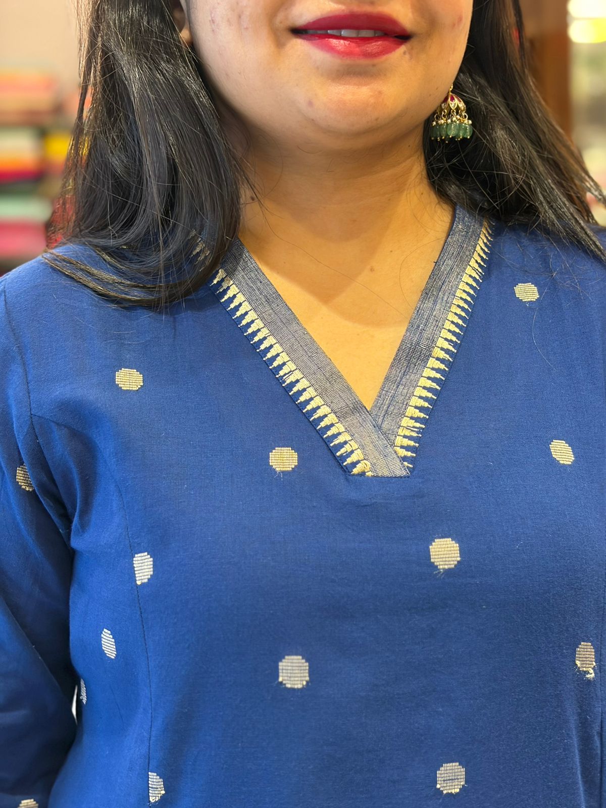 Navy Blue Pure Cotton A Line Kurtha 721