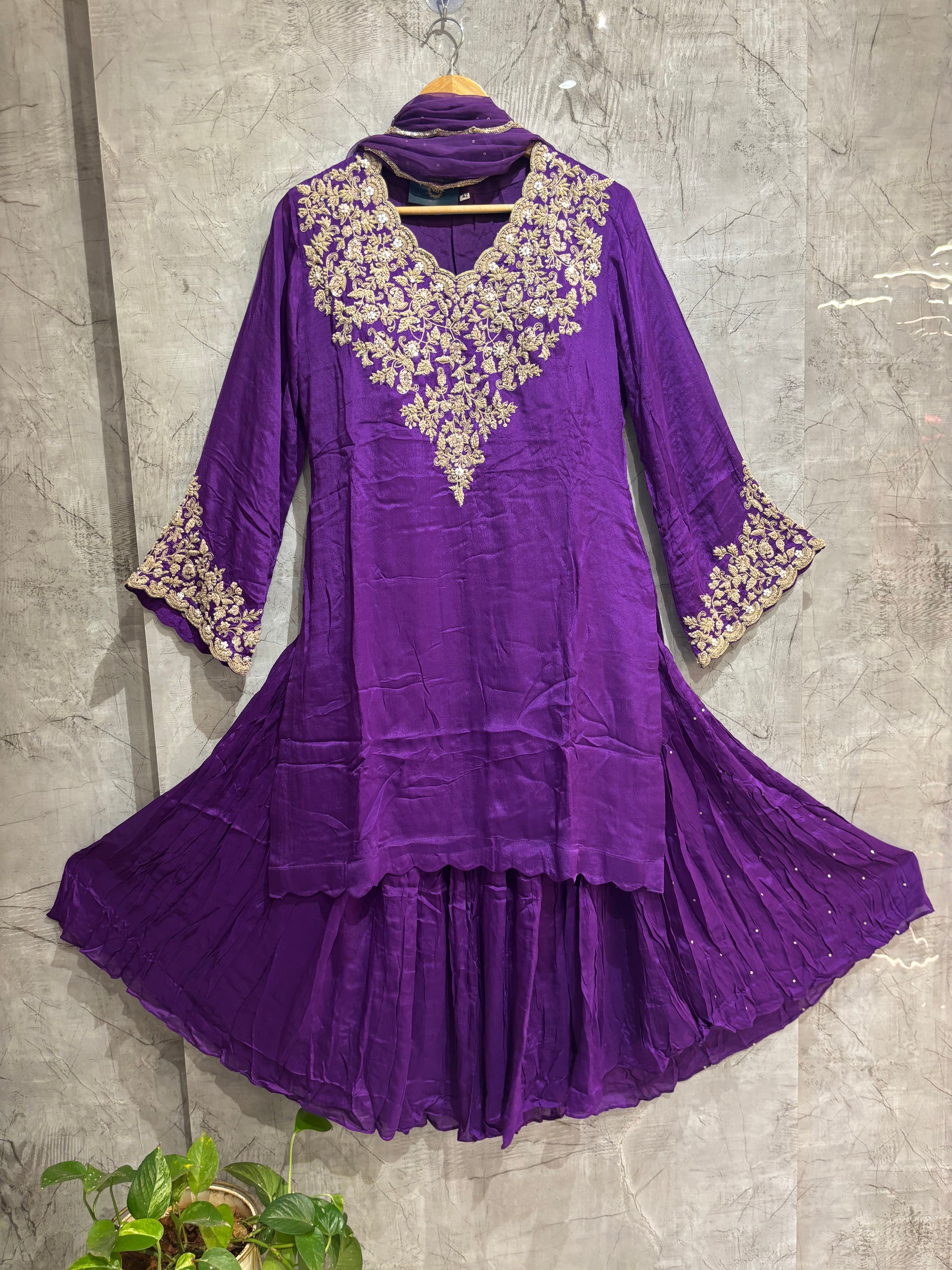 Purple Desinger Sharara party Kurtha set