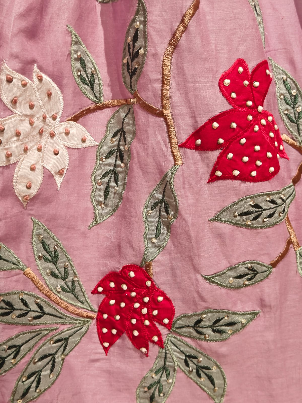 Lavender Mul Chanderi Anarkali Handwork Kurtha