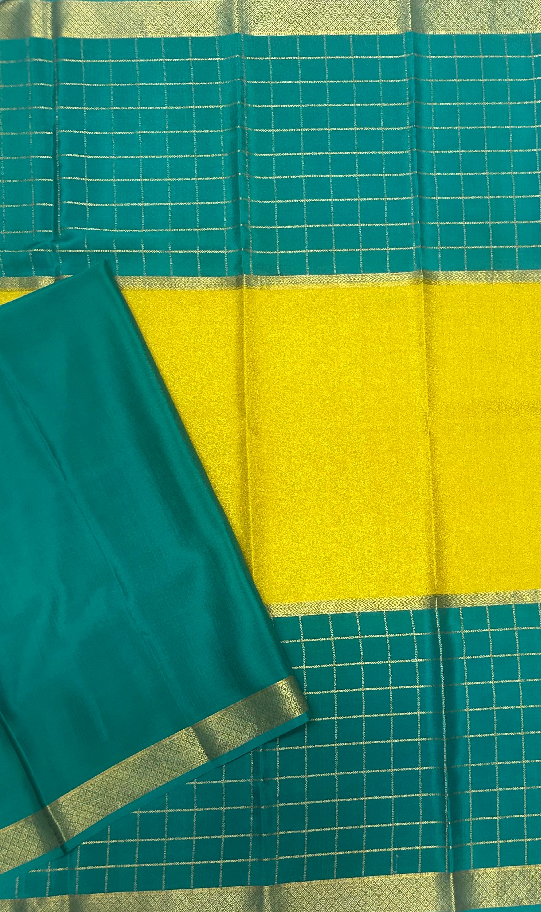 Rama green n yellow pure Mysore crepe silk 103 saree