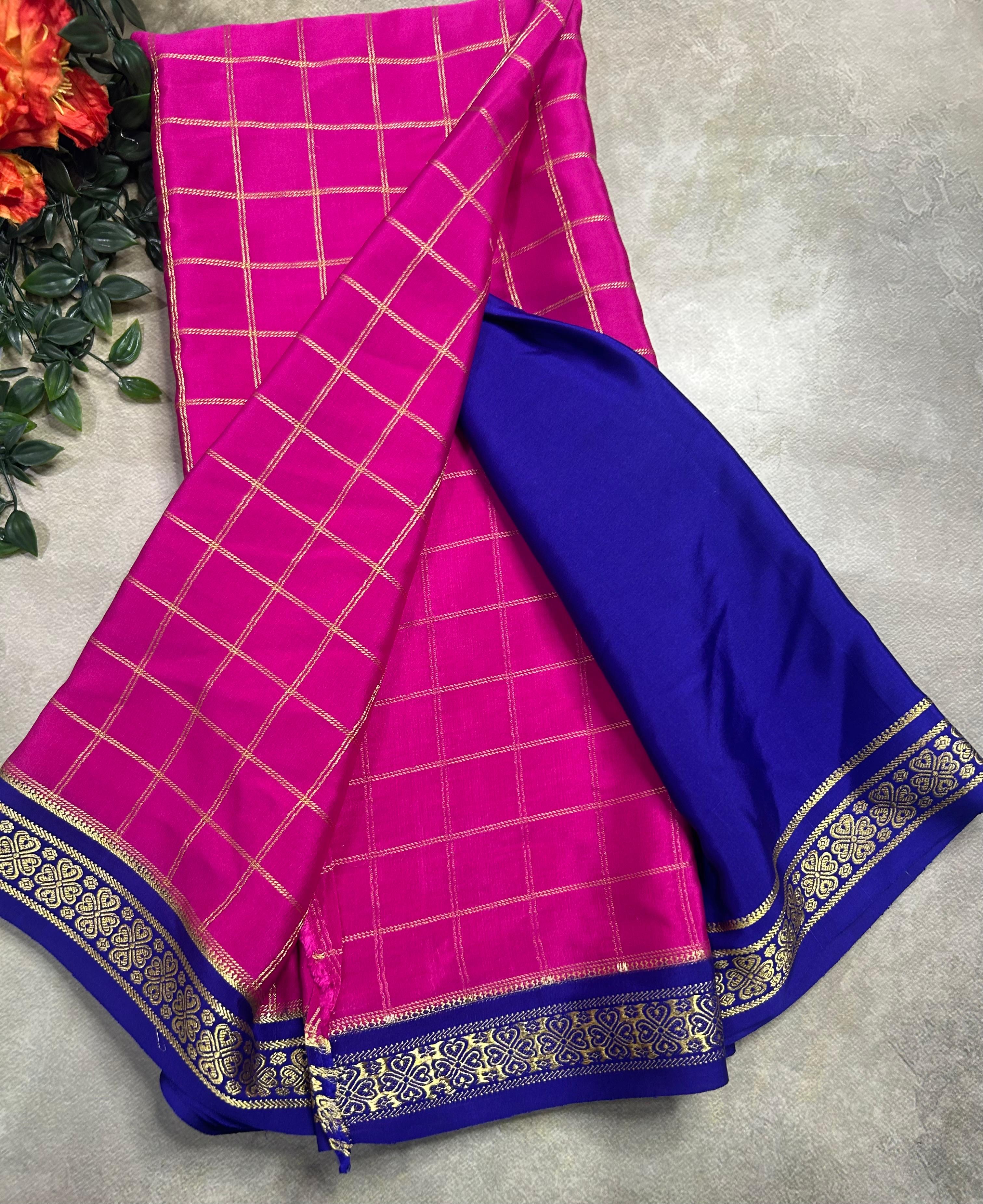Rani pink checks pure css zari Mysore silk 105 saree