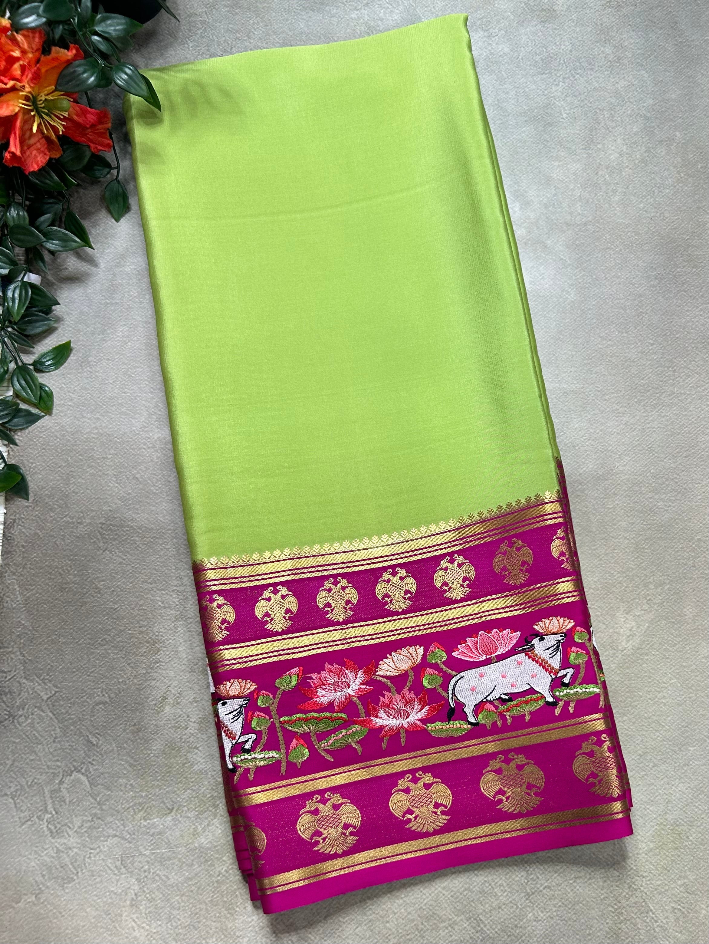 3D embroidery pure mysore silk-105 saree