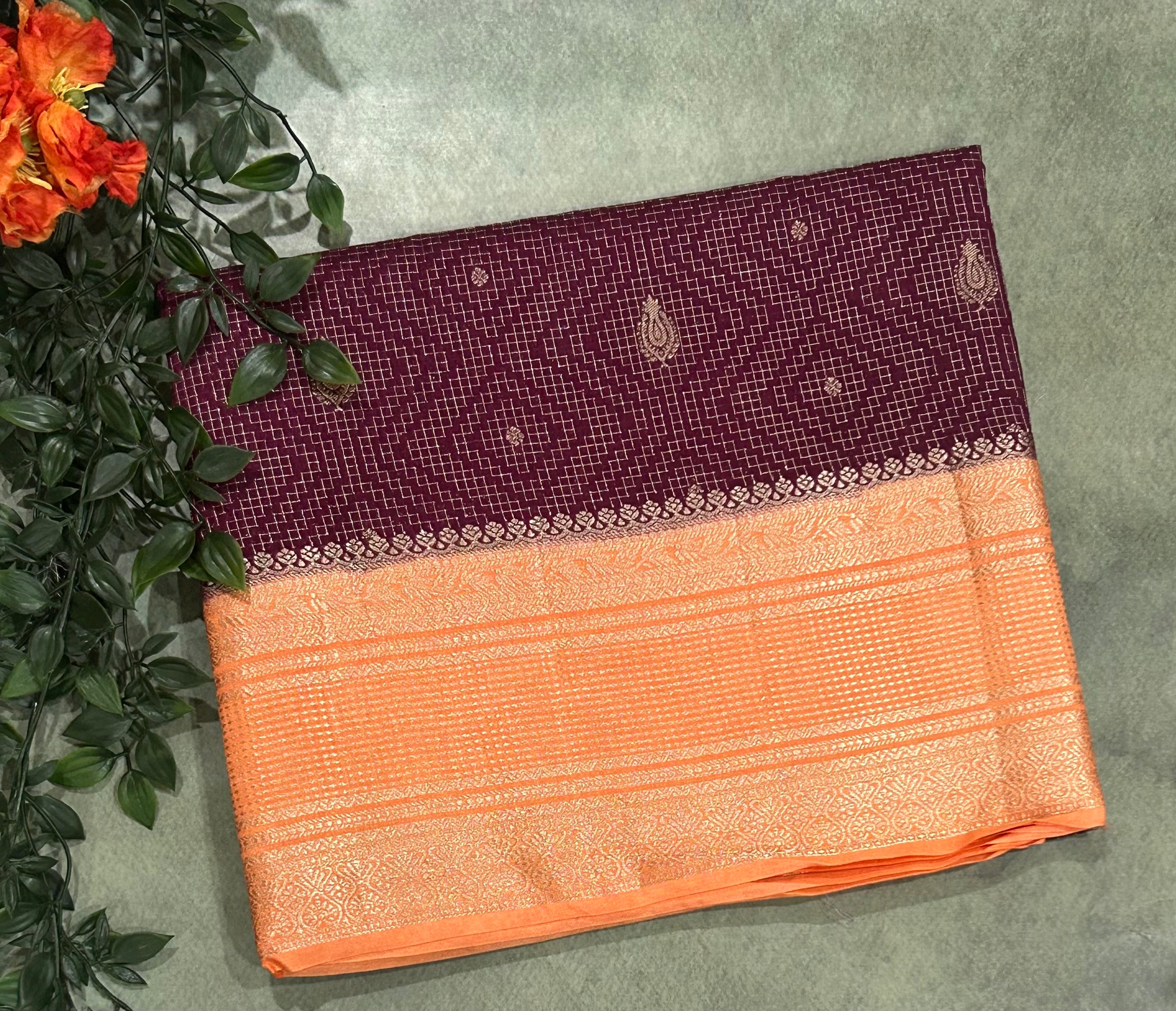 Wine contrast dola checks 103 saree