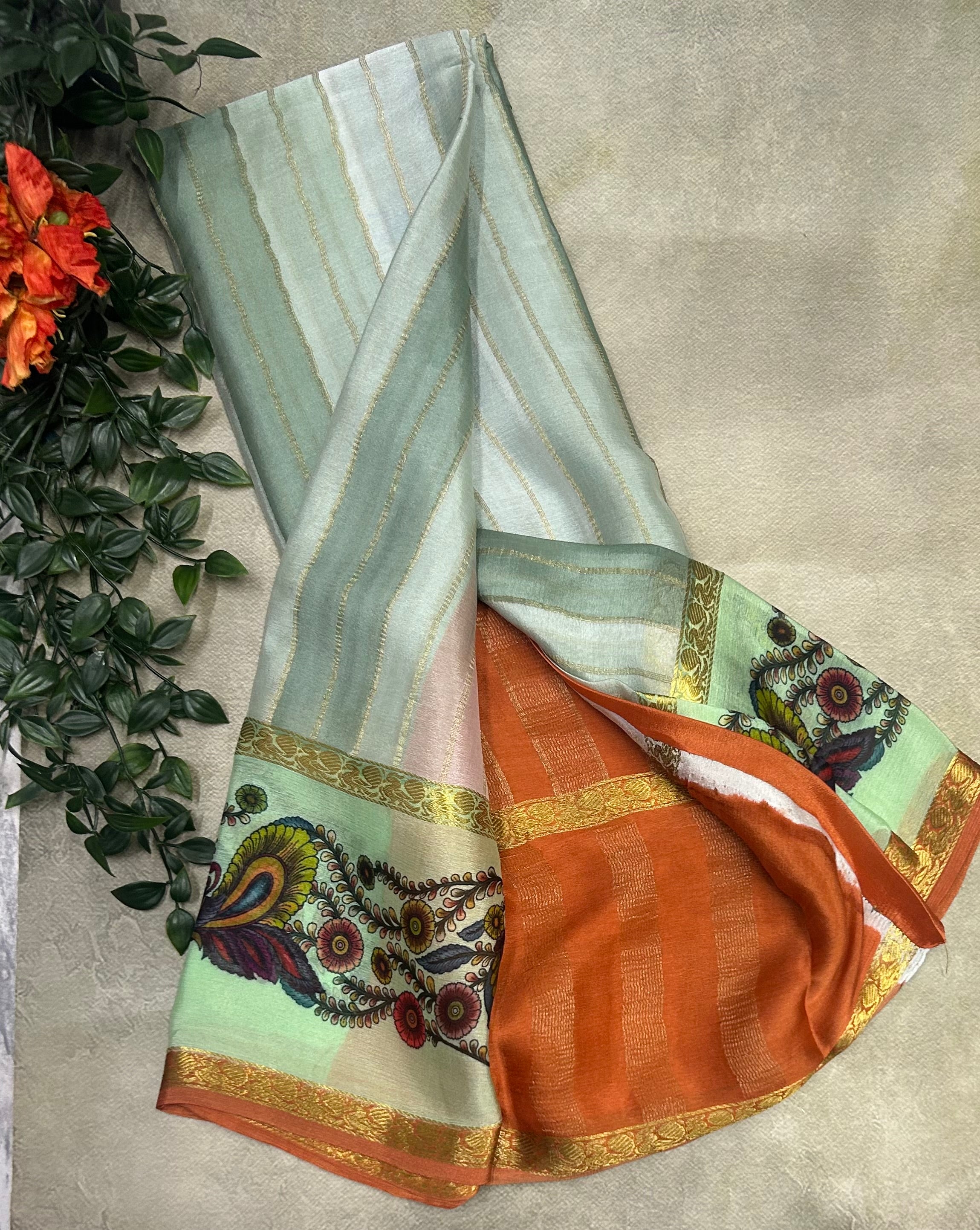 Rankart kalamkari border pure wrinkle 103 crepe silk saree