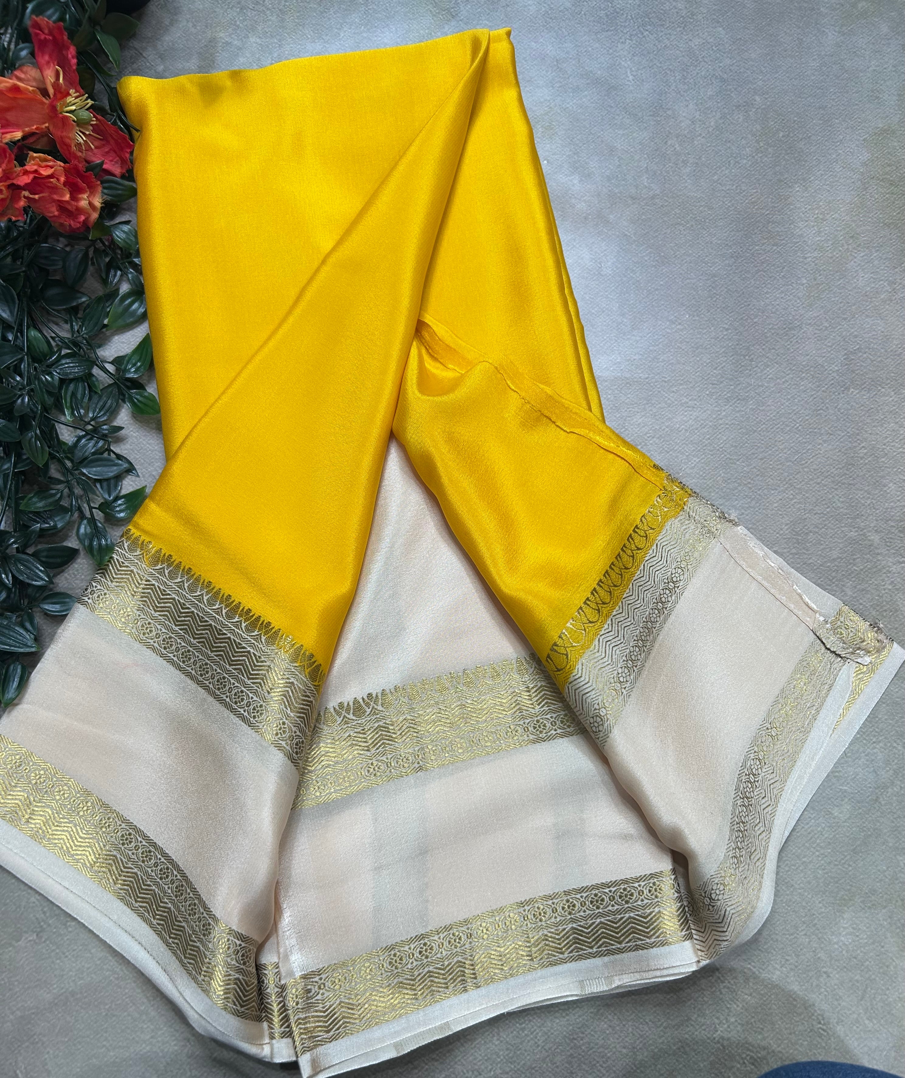 Yellow bentex border pure mysore silk saree(YMS106)