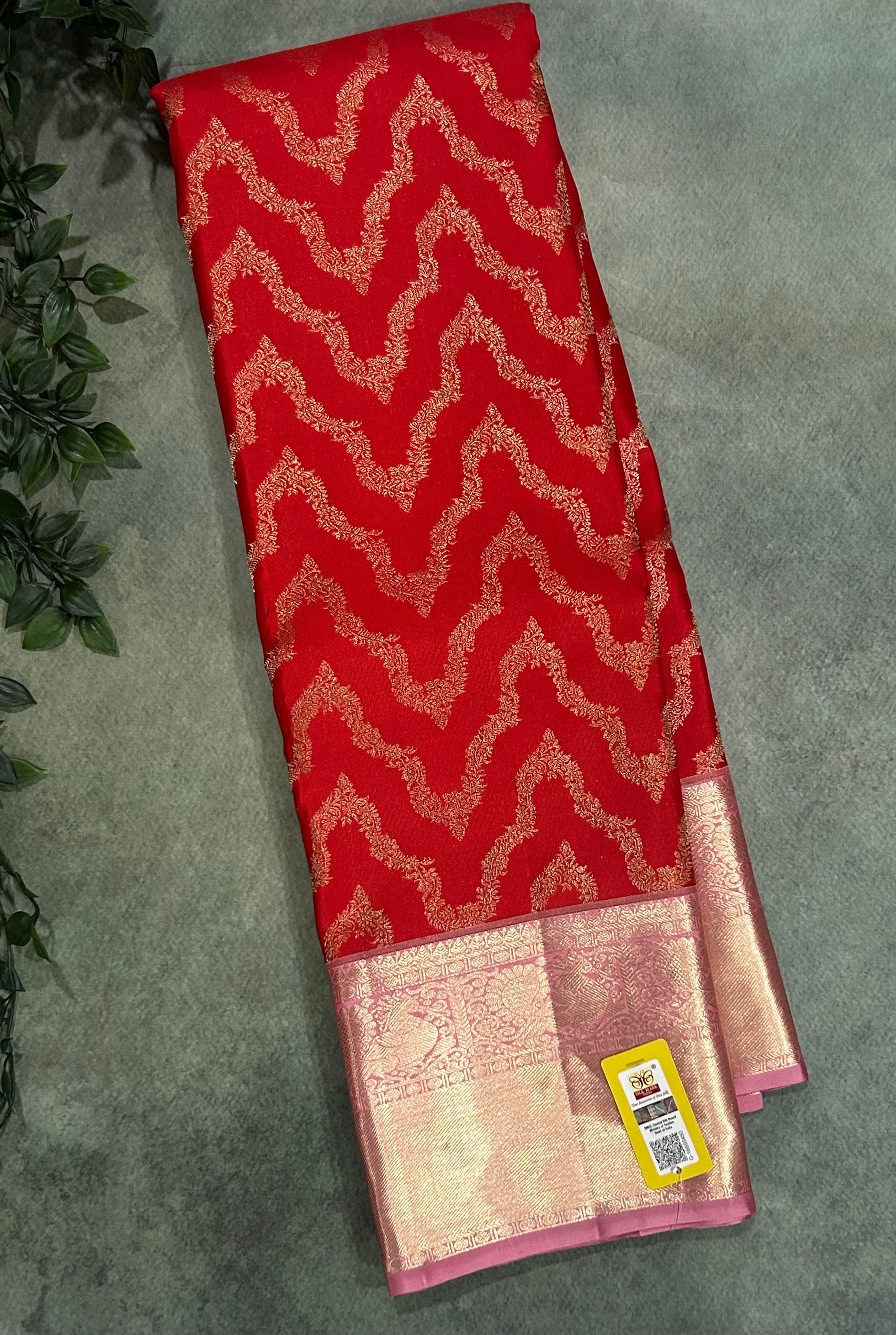 Red n pink pure Kanchipuram silk saree