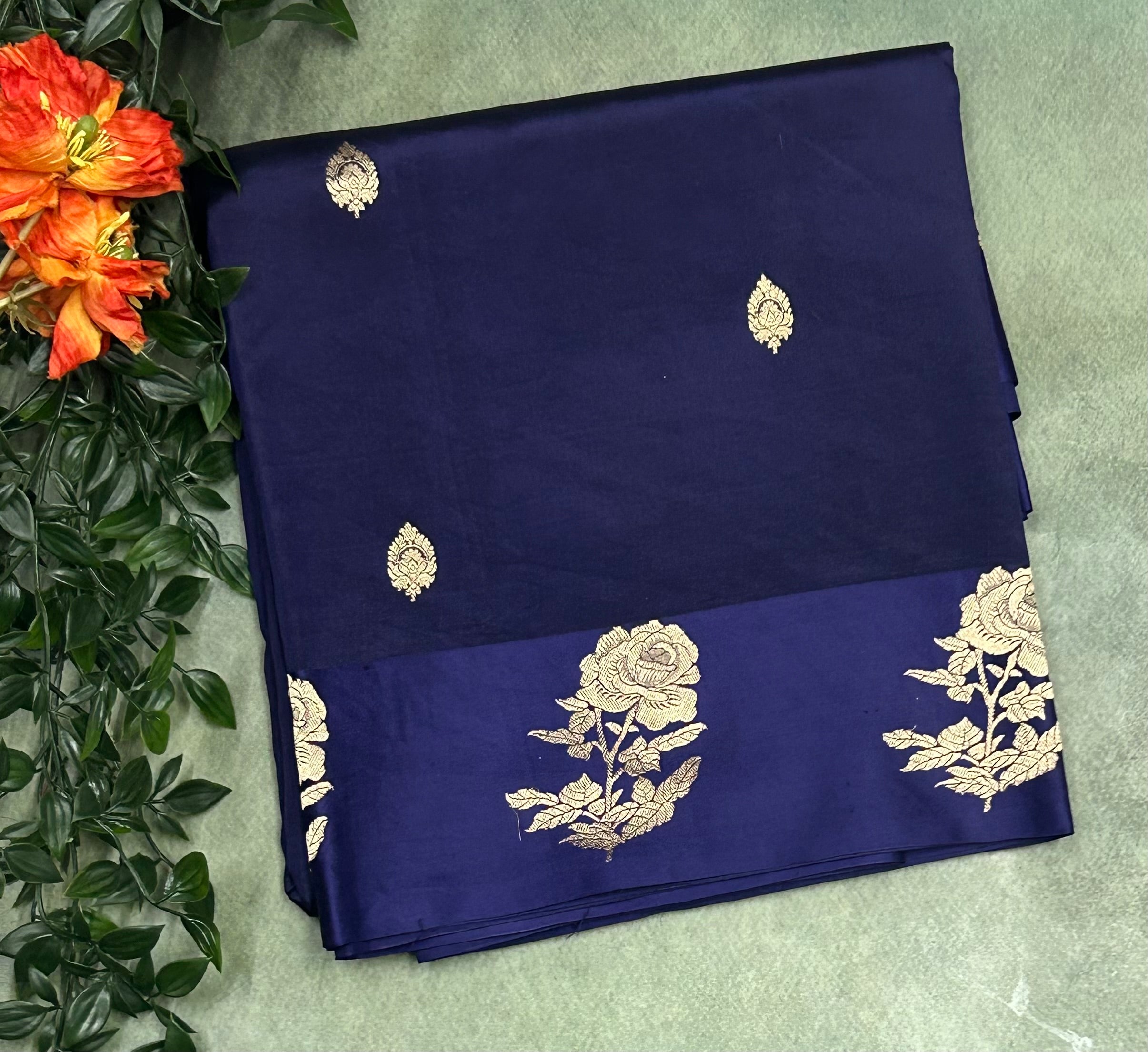 Navy blue border Butta lightweight pure kathan 103 saree