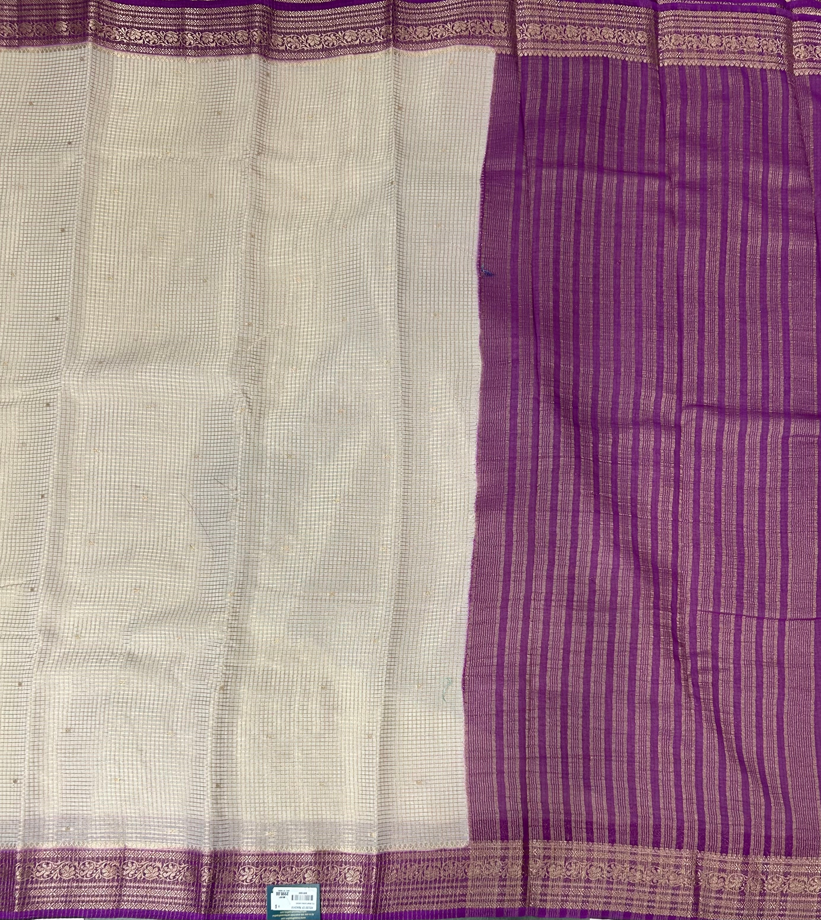 Cream small checks semi mysore crepe-12 saree