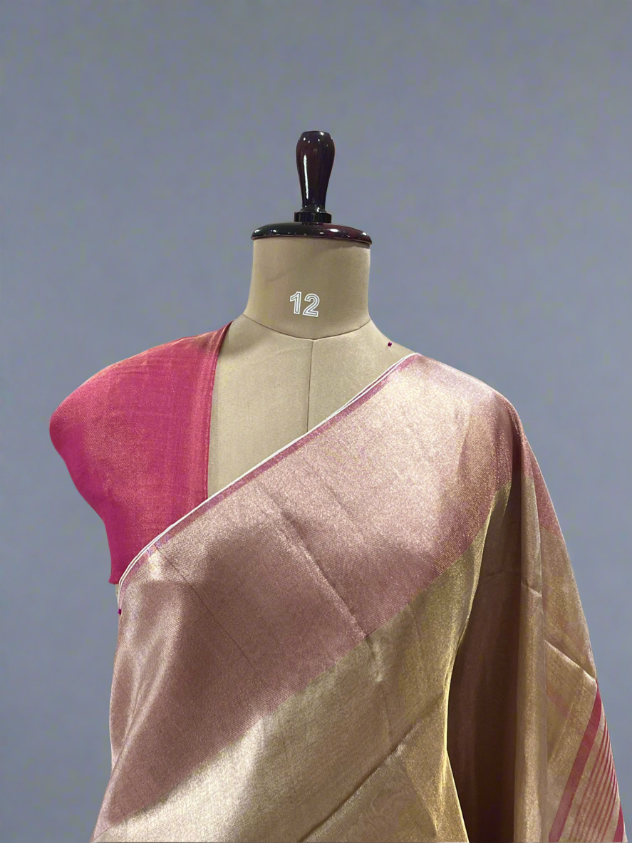 Pink pure linen tissue silk-09 saree