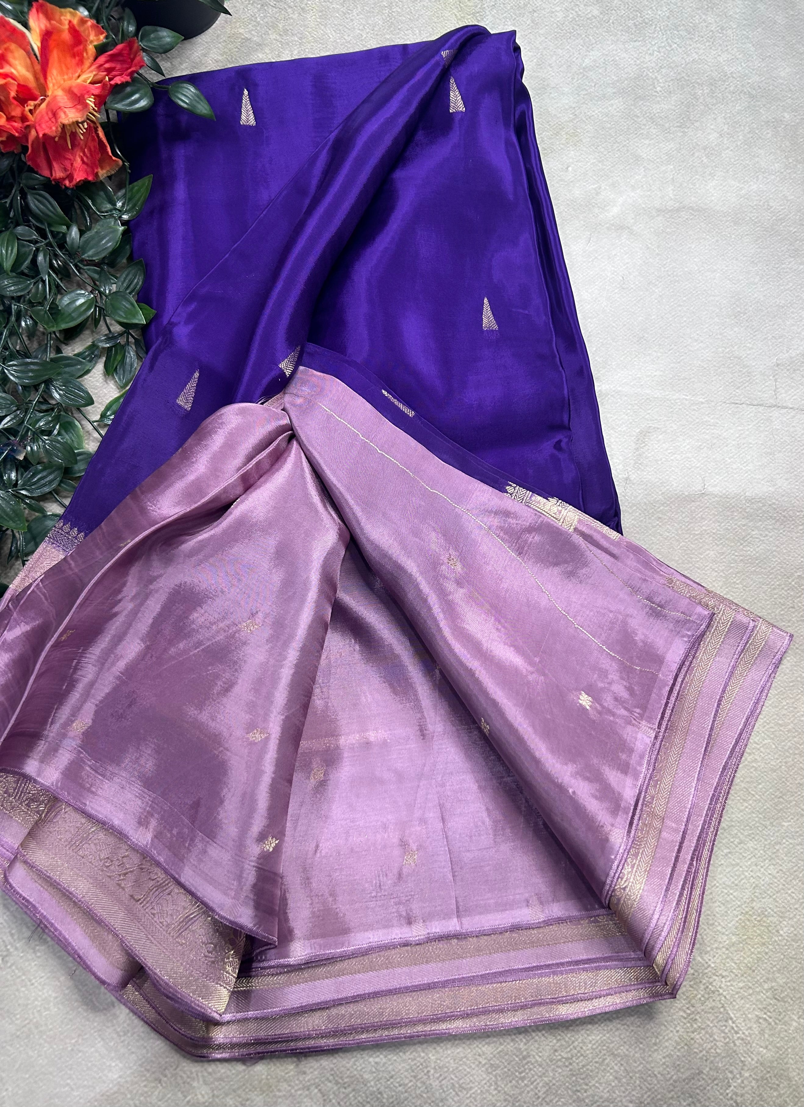 Purple contrast bentex border semi Mysore crepe 106 saree