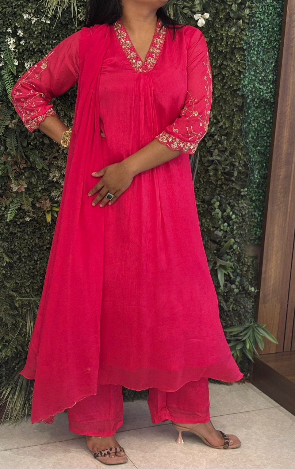 "Piya" Pink Chinnon Handwork Airline Kurtha 345