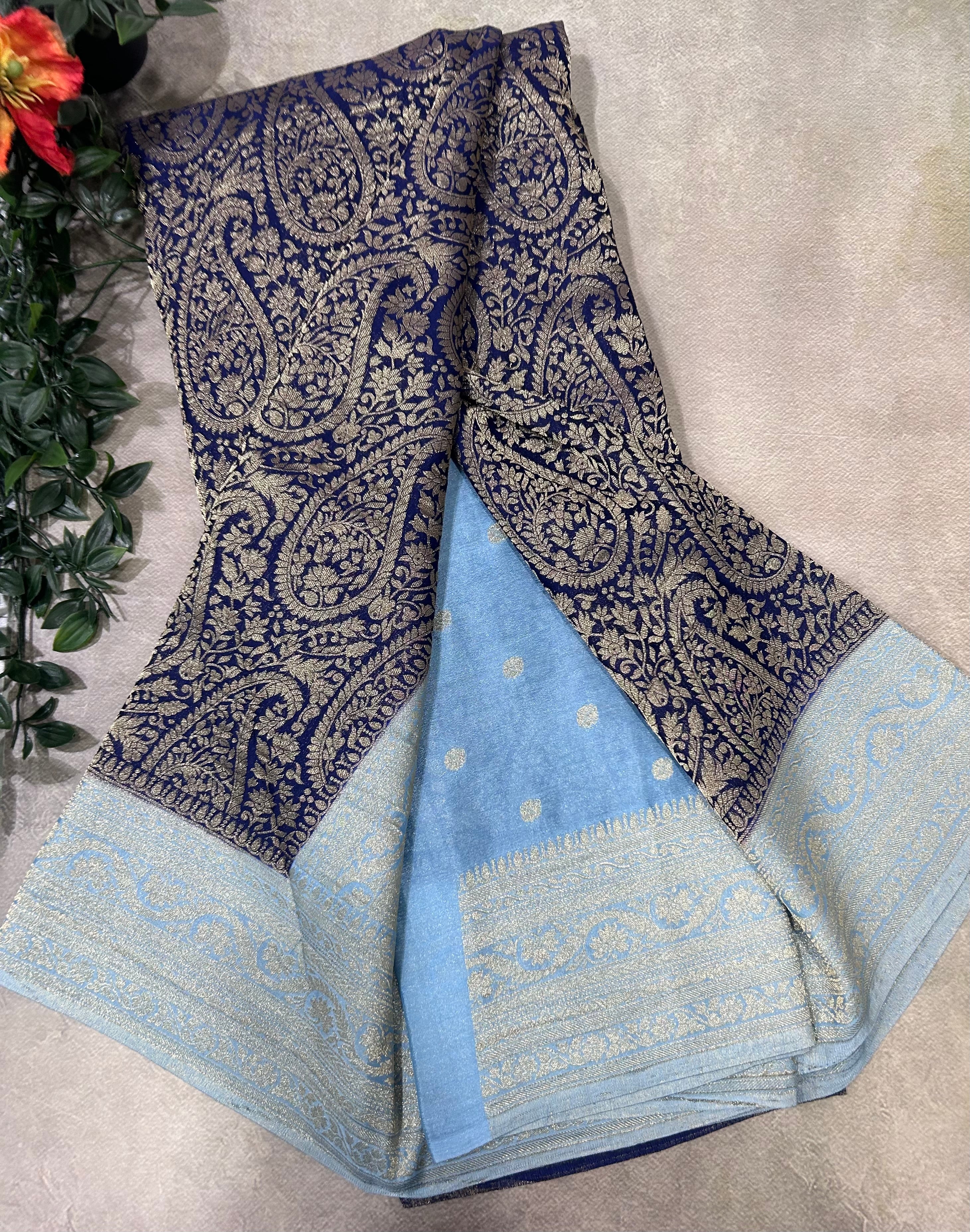 Navy blue brocade semi georgette 105 saree