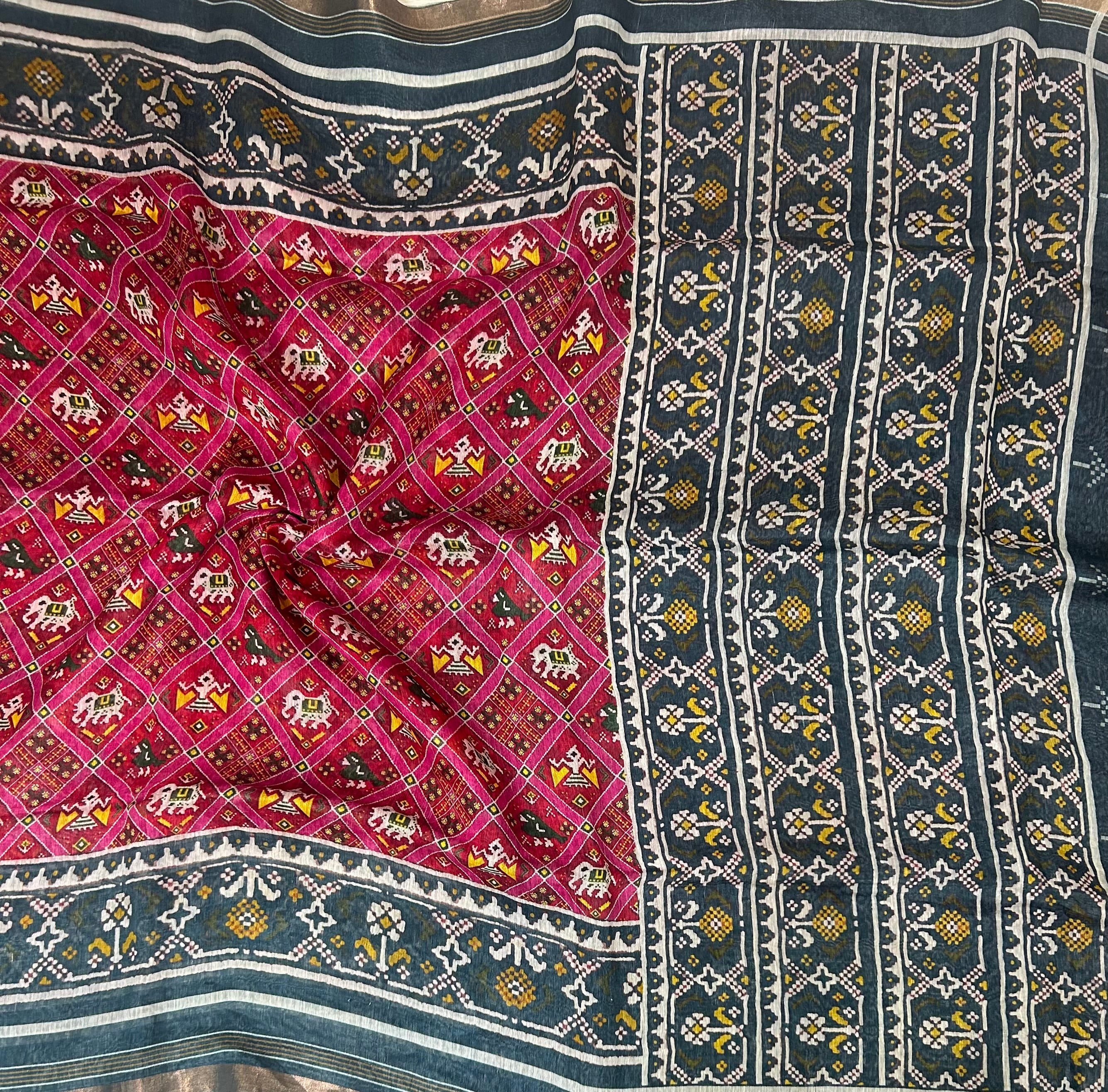 Bandhani print pure linen saree