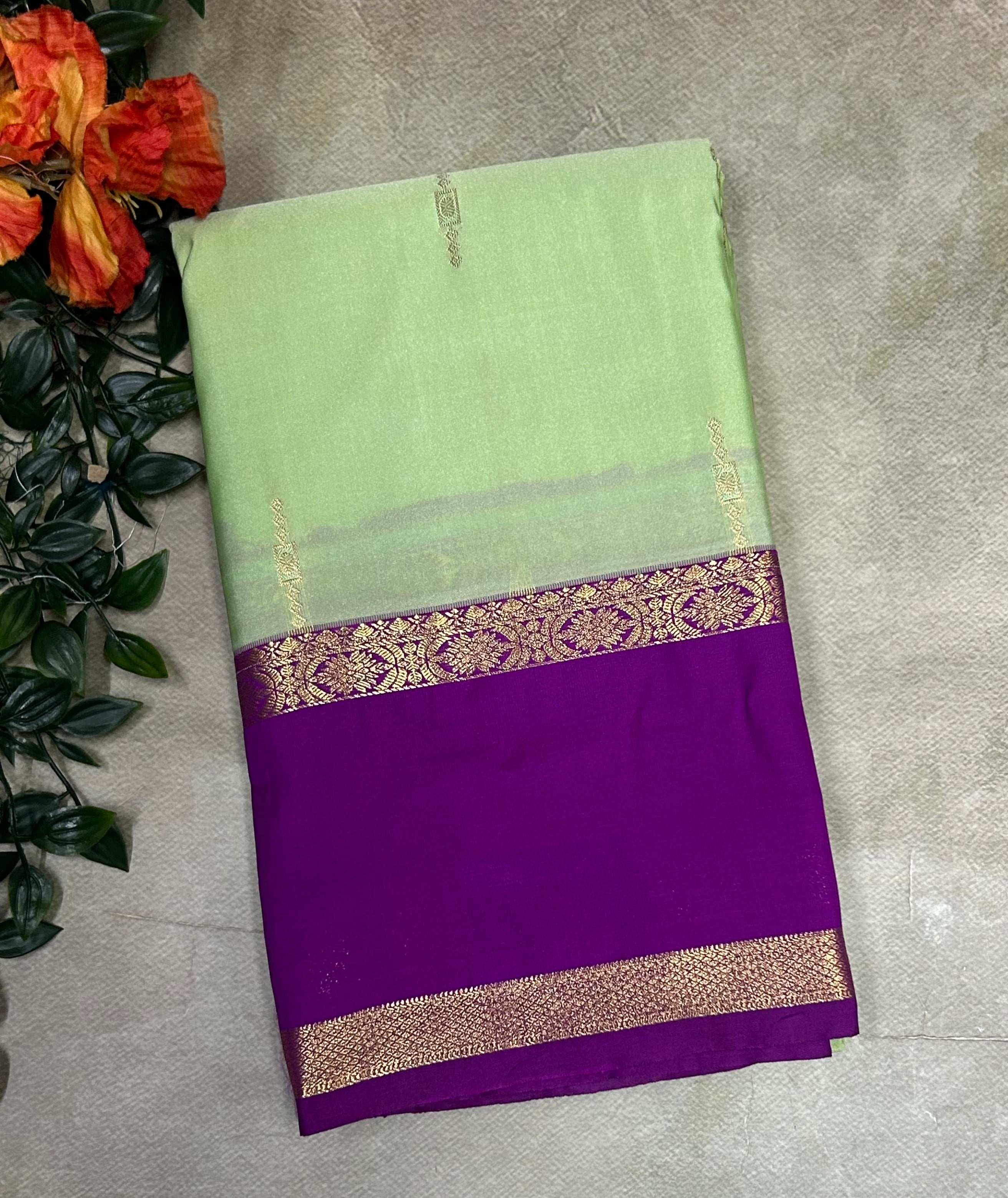 Pastel green Bentex border semi Kanchi-105 saree