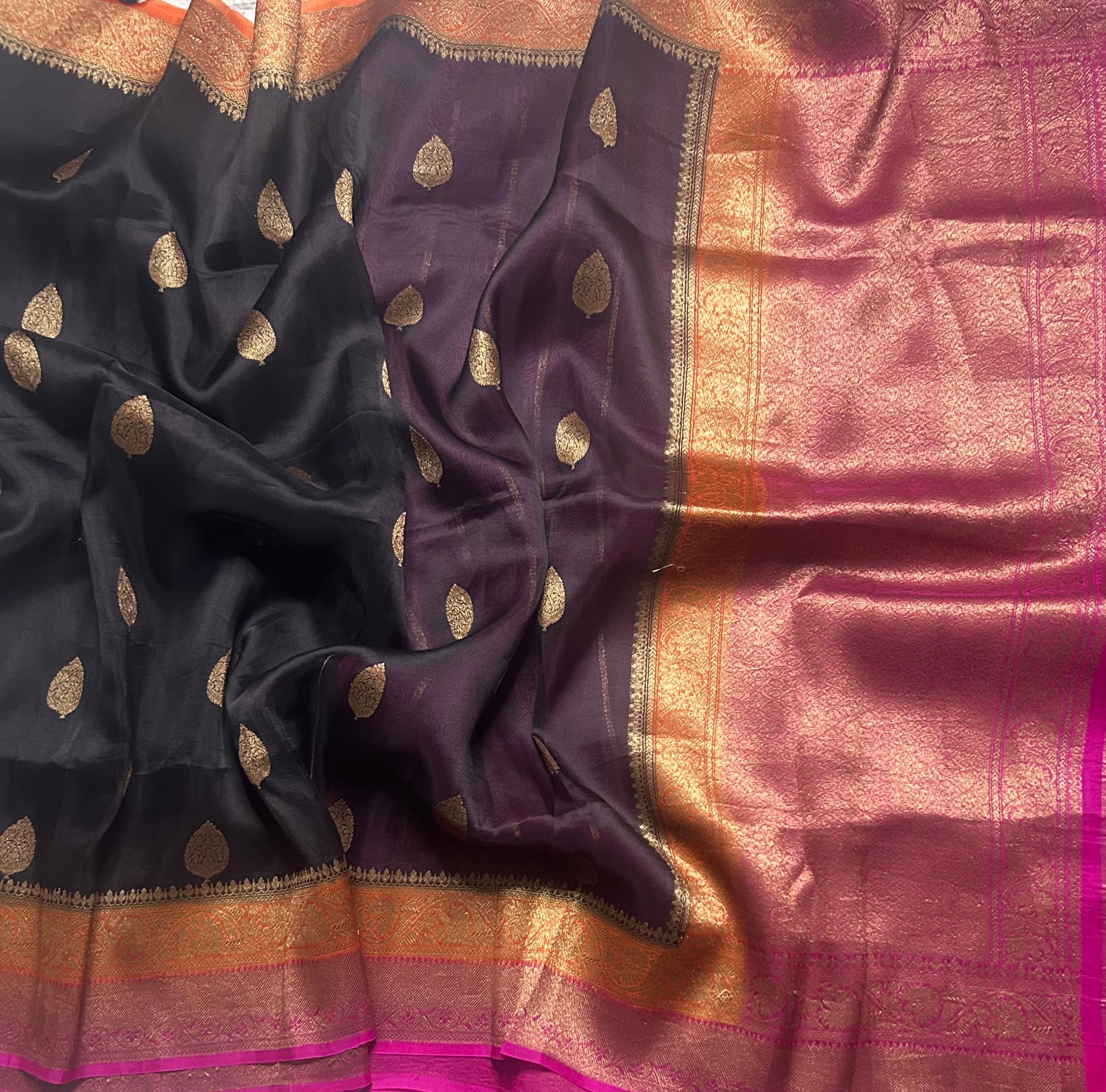 Black  pure kora organza 103 saree