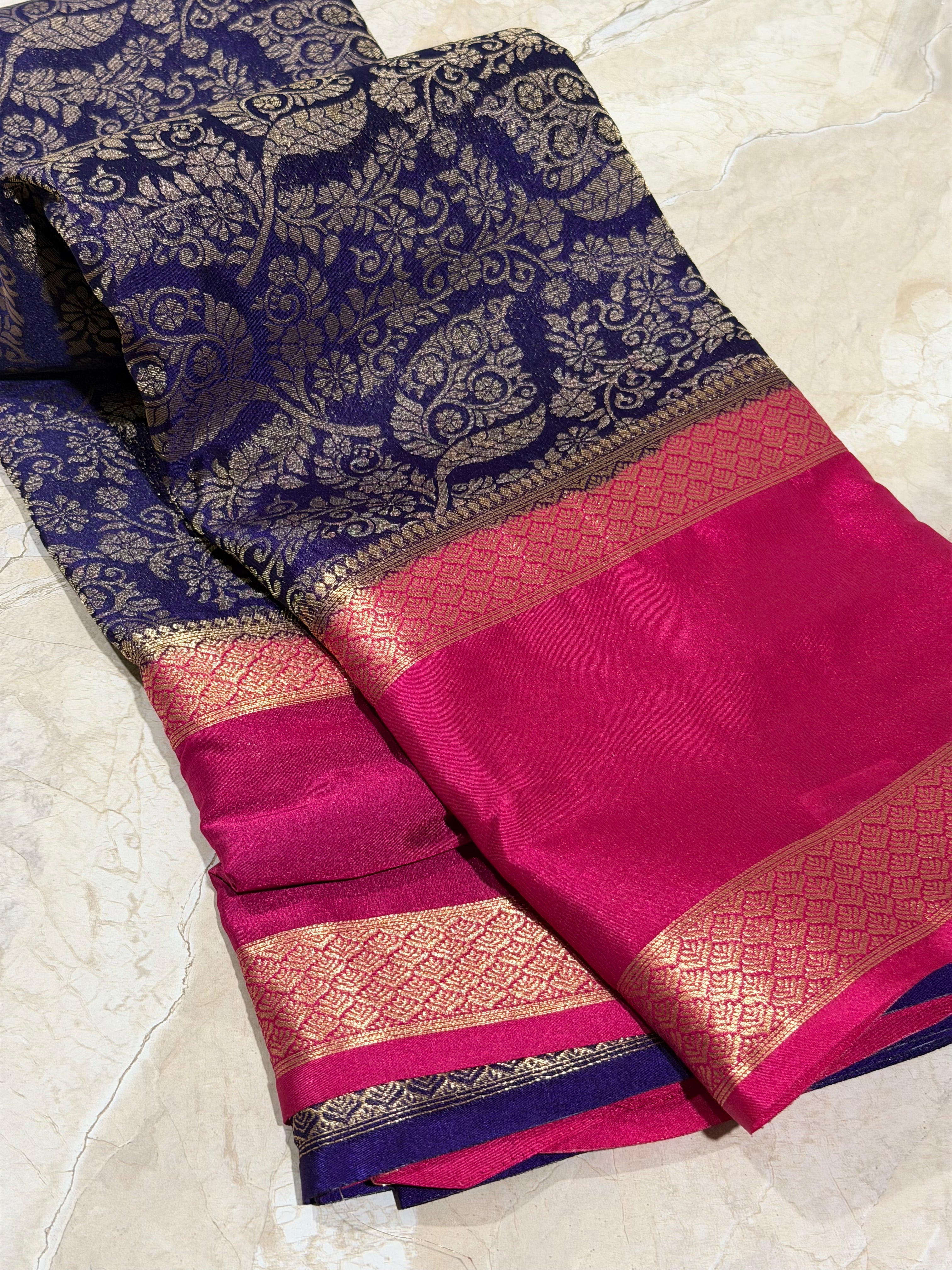 Navy Brocade Semi Mysore Silk Saree 108 (Copy 4)
