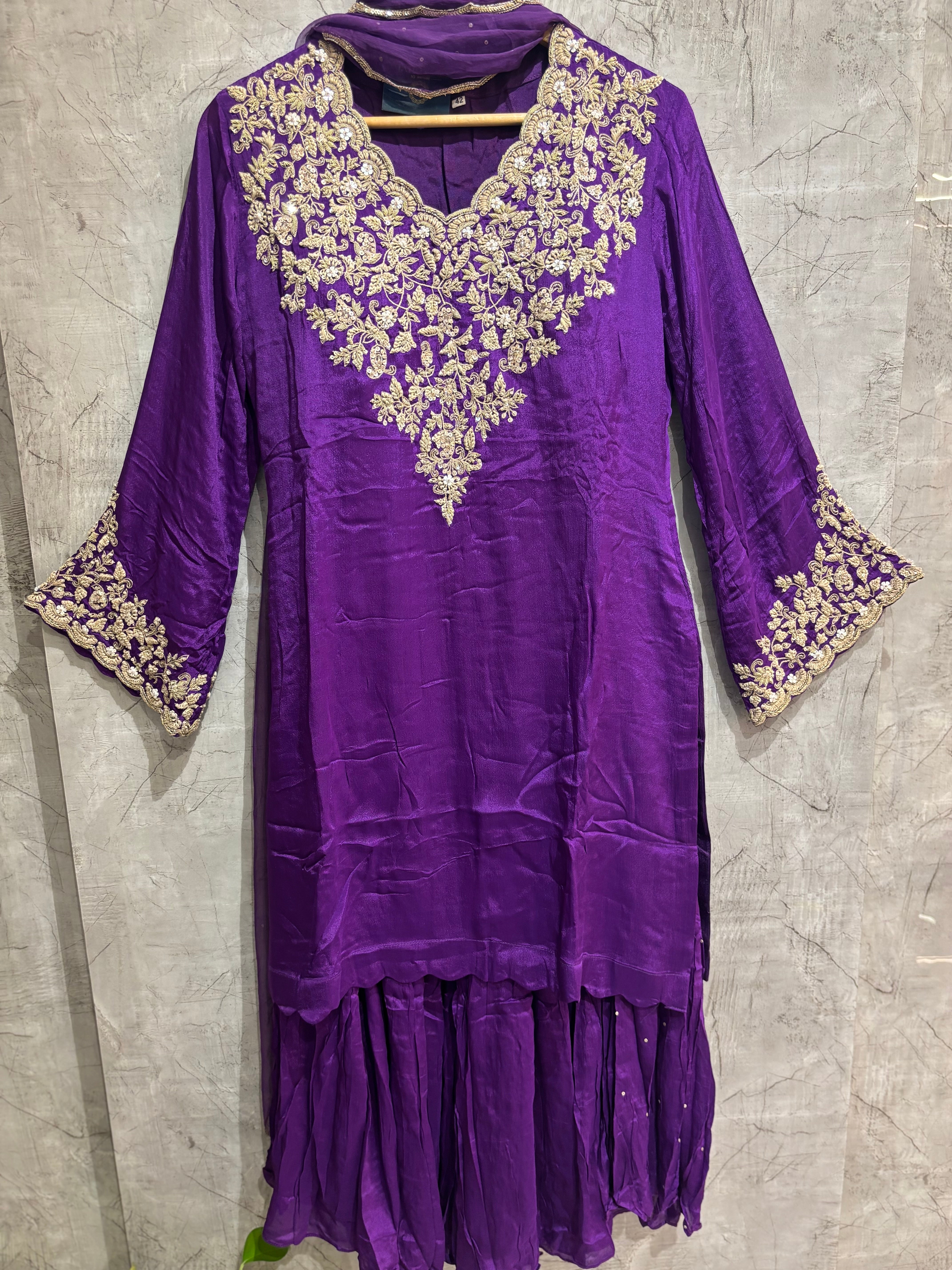 Purple Desinger Sharara party Kurtha set