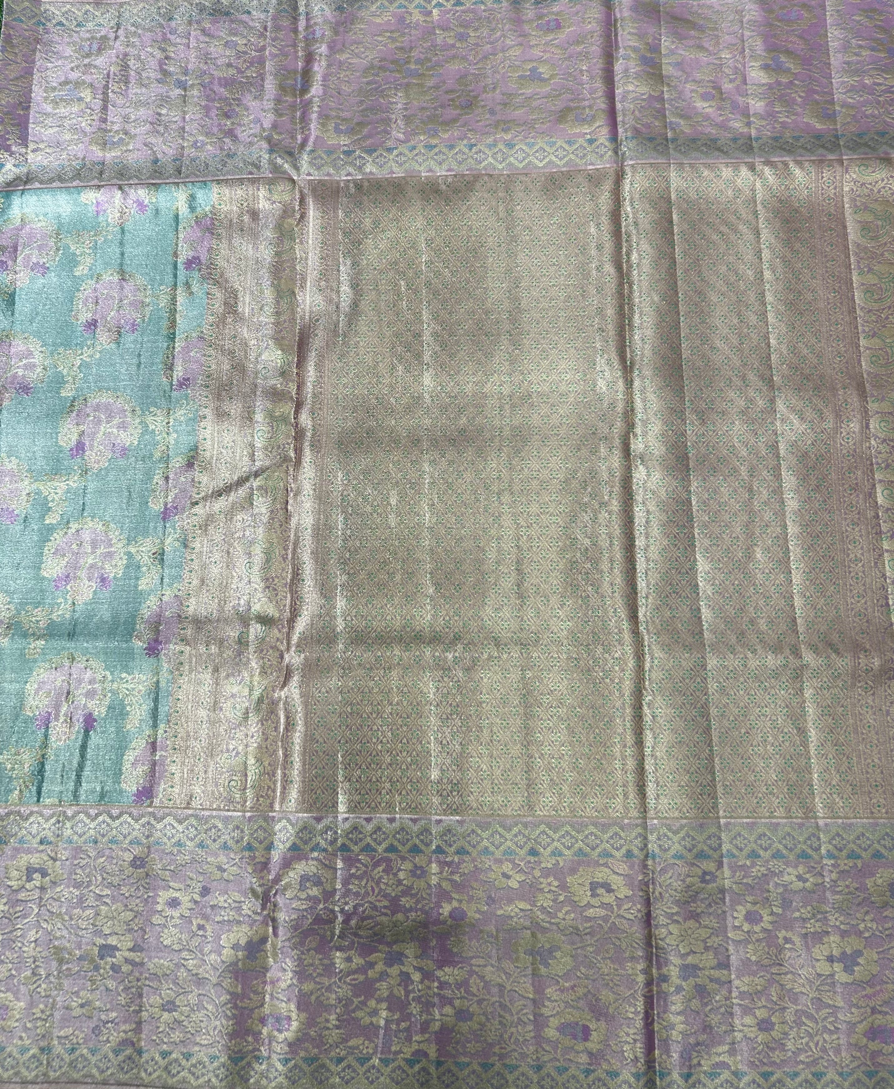 Distemper blue brocade pure kanchipuram silk saree