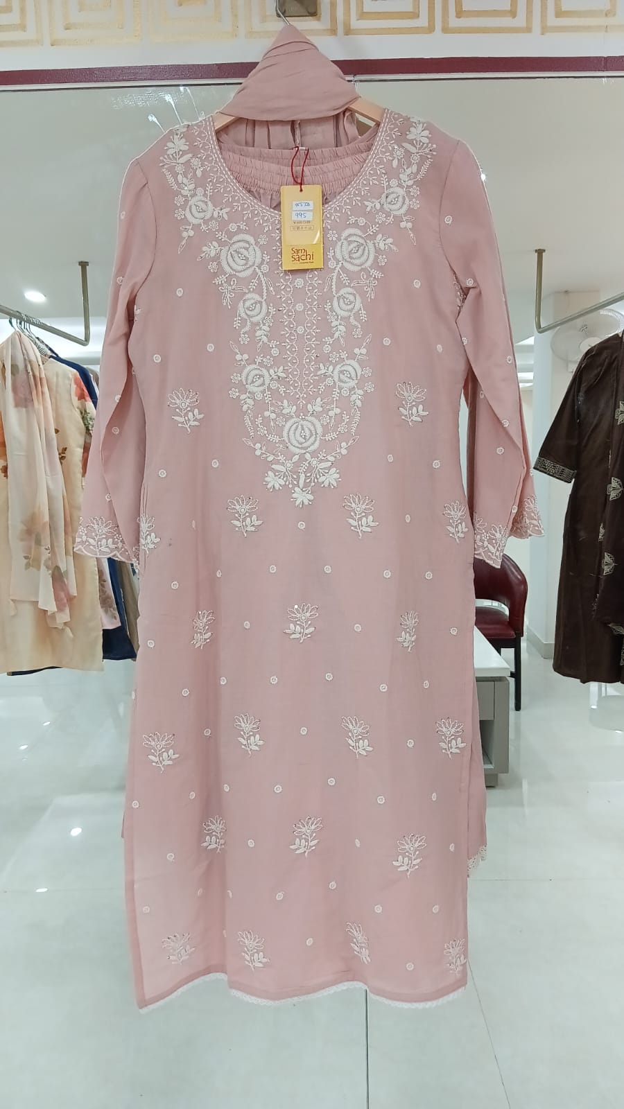 White And blue l Cotton Anarkali Kurtha  151 (Copy)