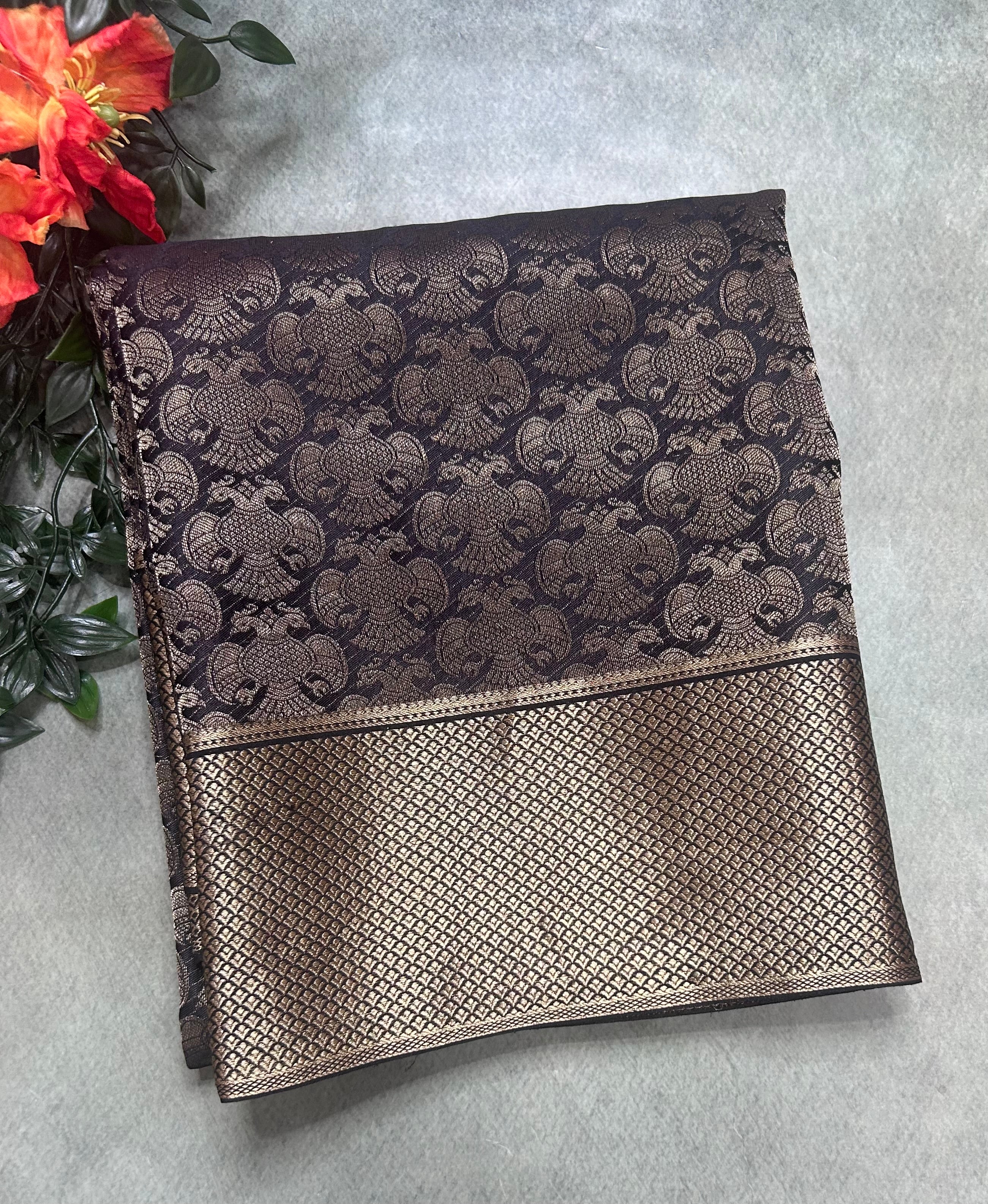 Black gandaberunda brocade Pure Mysore Silk 106 Saree