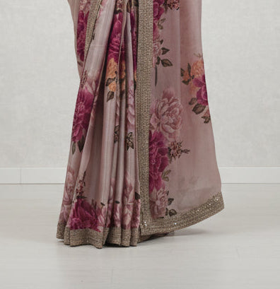 Pastel pink digital printed pure crepe 104 saree