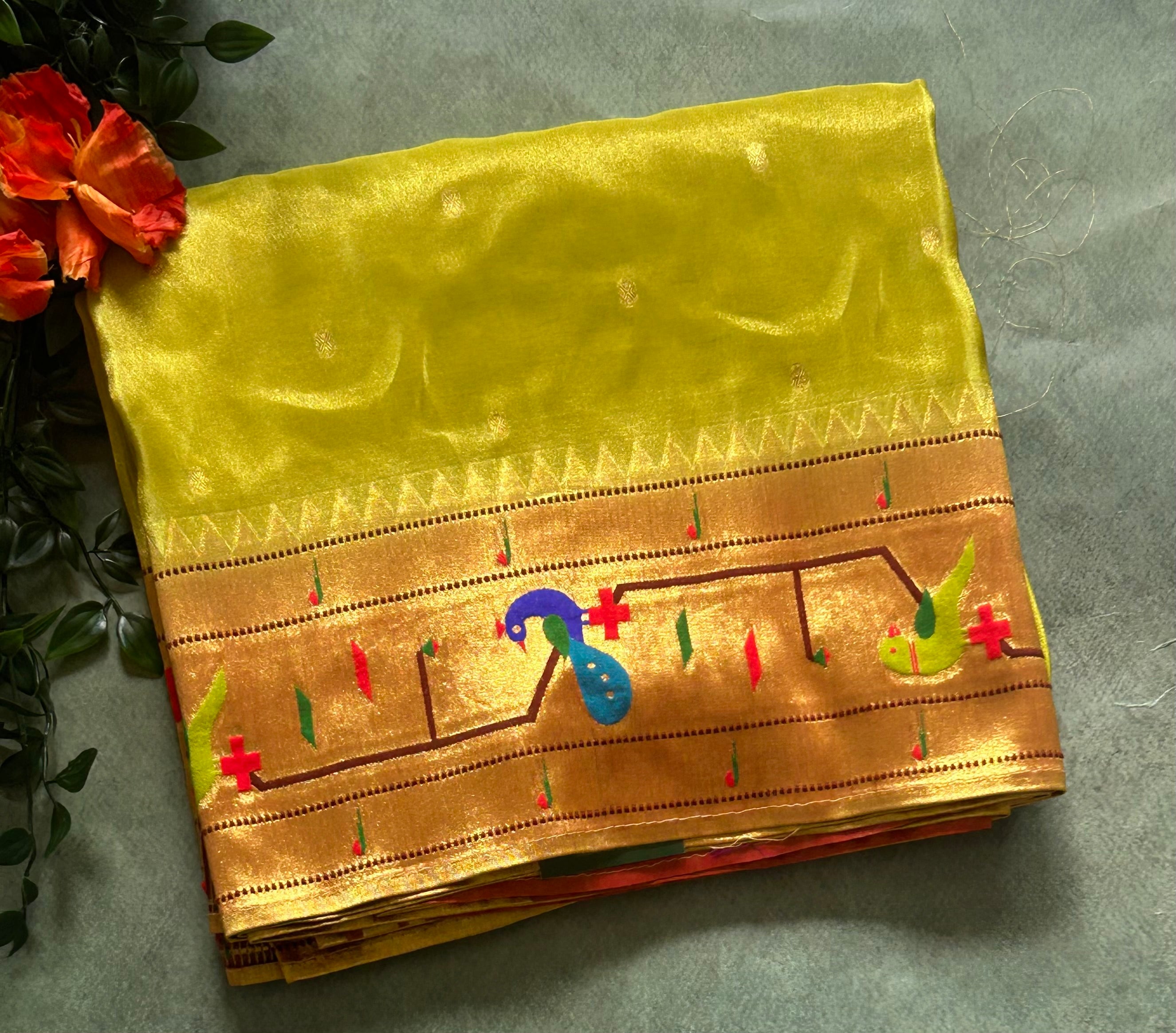 Light green small Butta tissue Paithani border 104 saree