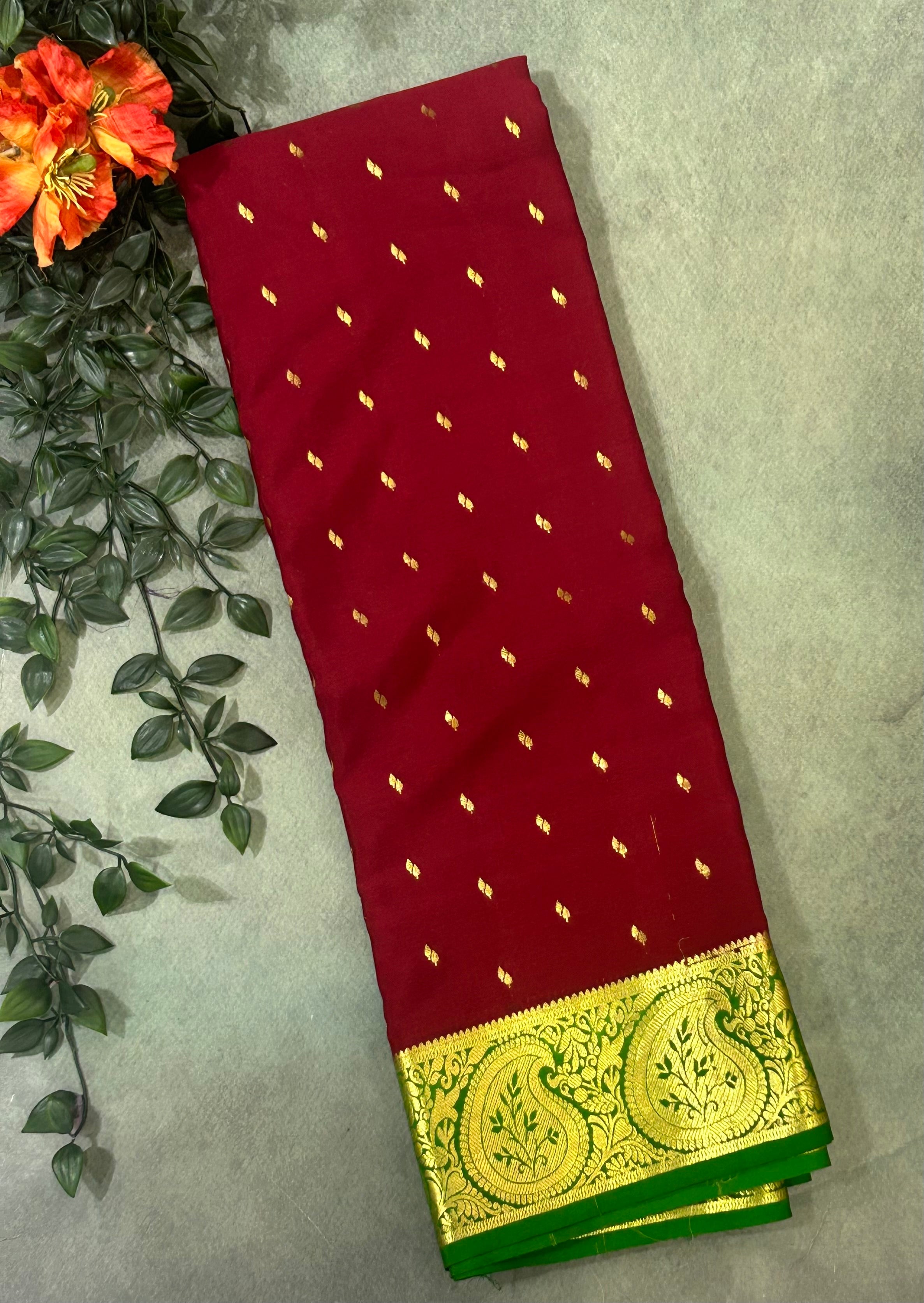 Maroon pure Mysore crepe silk saree