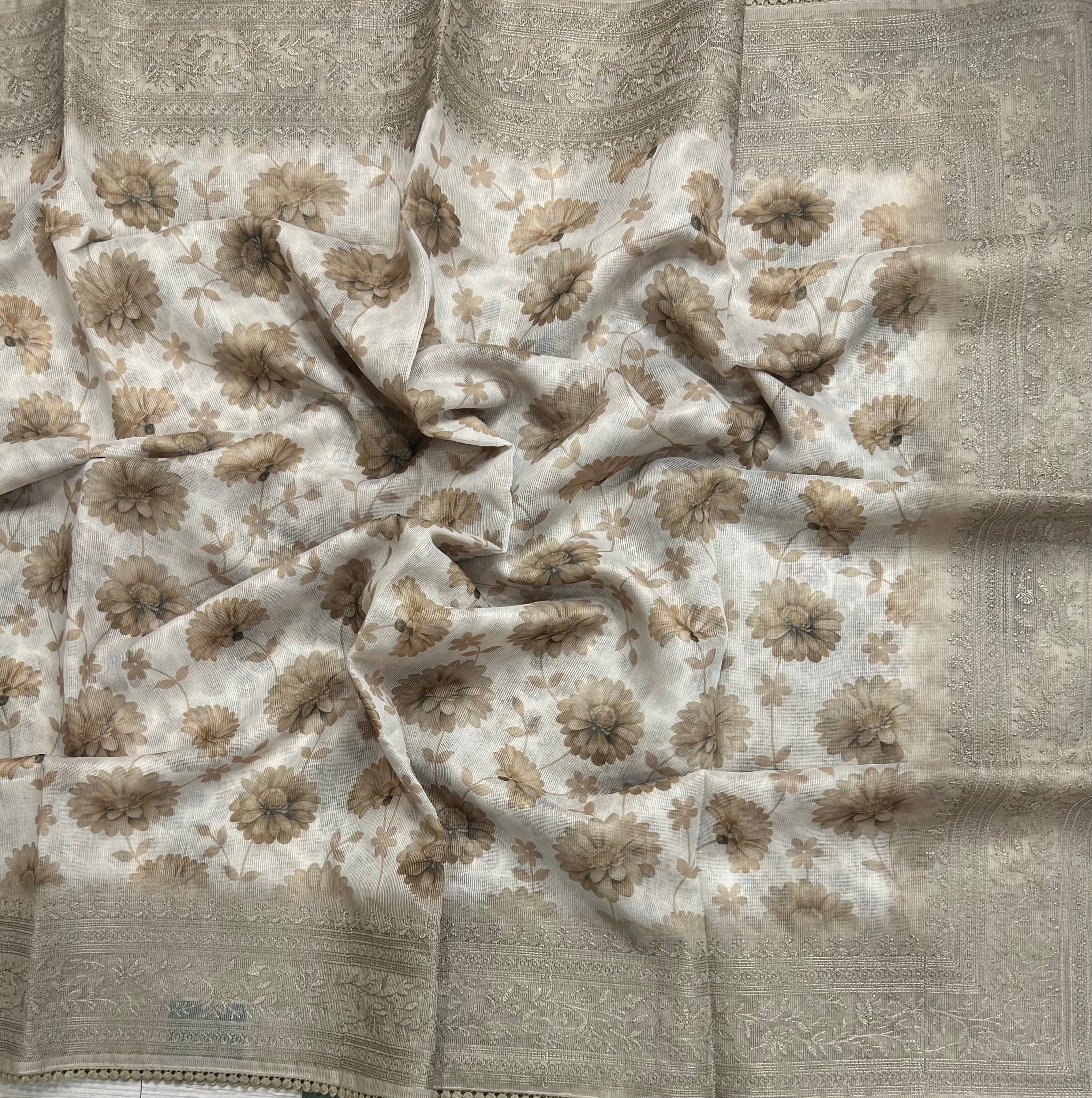 Cream digital print Kota checks 104 saree