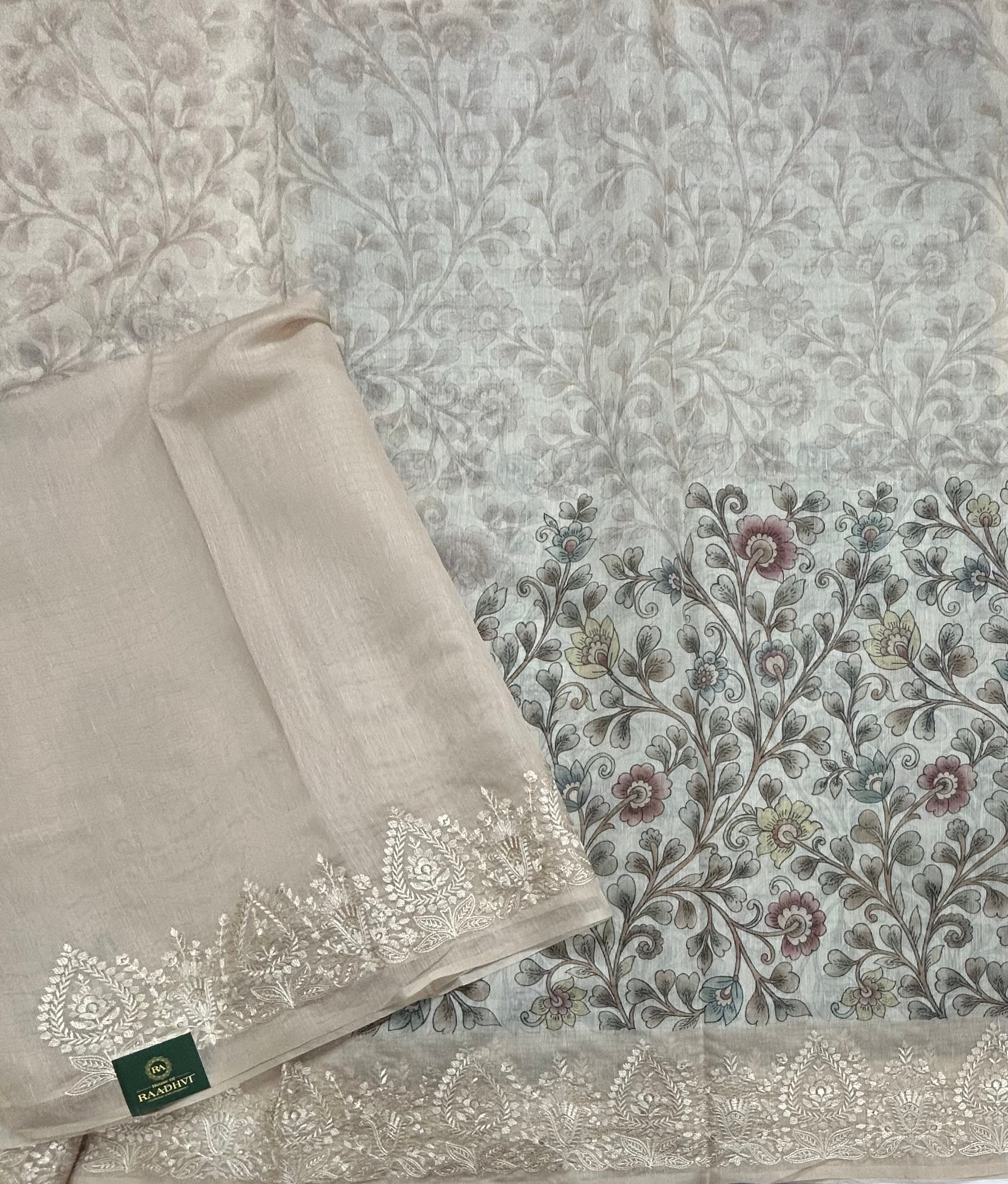 Cream digital print Kota checks 104 saree