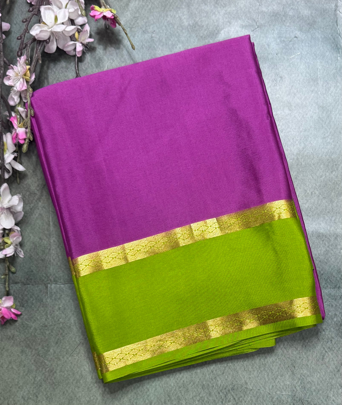 Onion pink bentex border pure Mysore silk saree