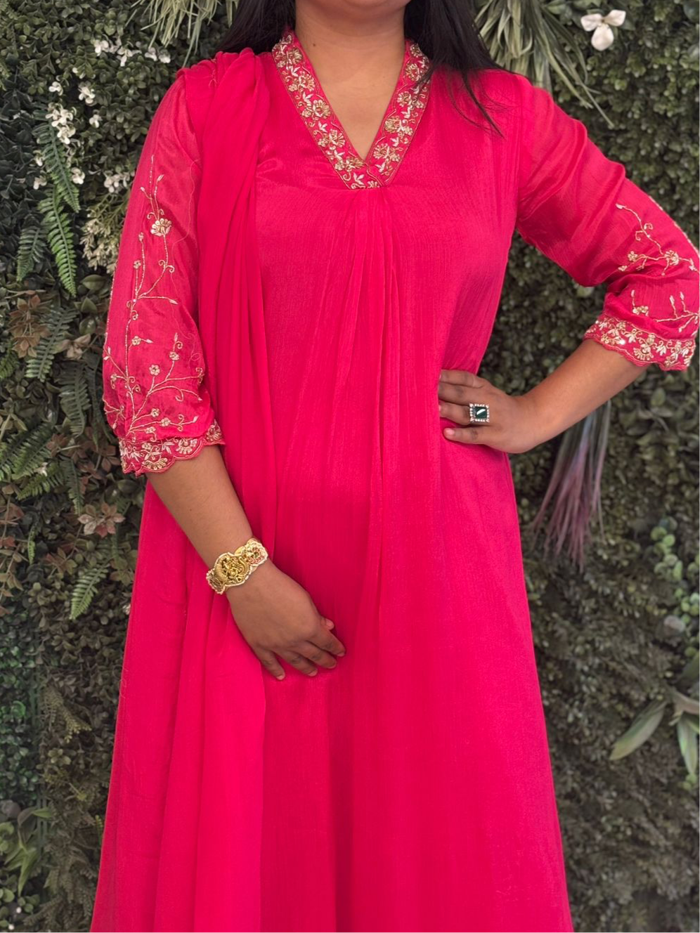 "Piya" Pink Chinnon Handwork Airline Kurtha 345