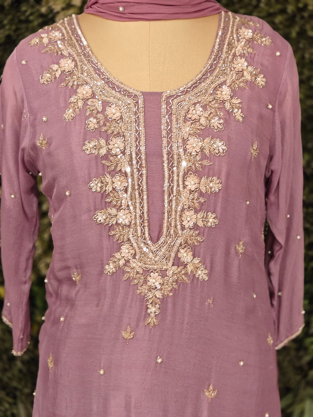 Purple Chinnon Hand Embroidery Sharara Kurtha 301