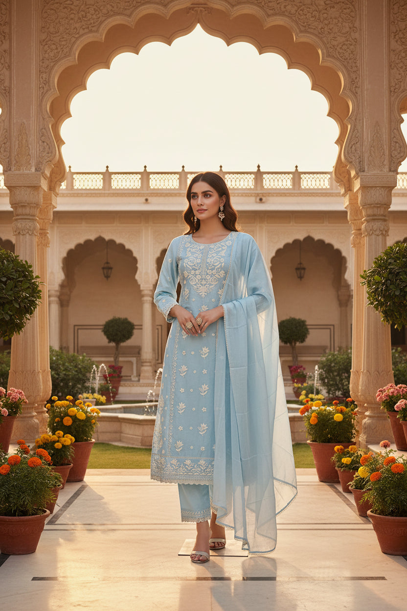 Blue Cotton Chikken Cury Airline Kurtha 461
