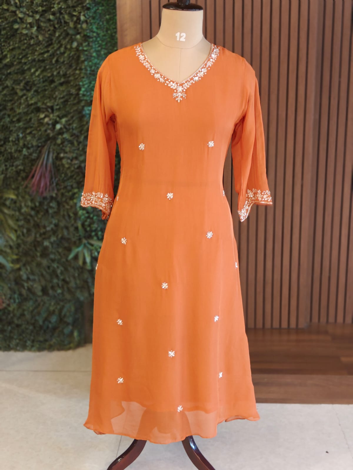 Orange Chanderi Thread Embroidery Airline Kurtha 284