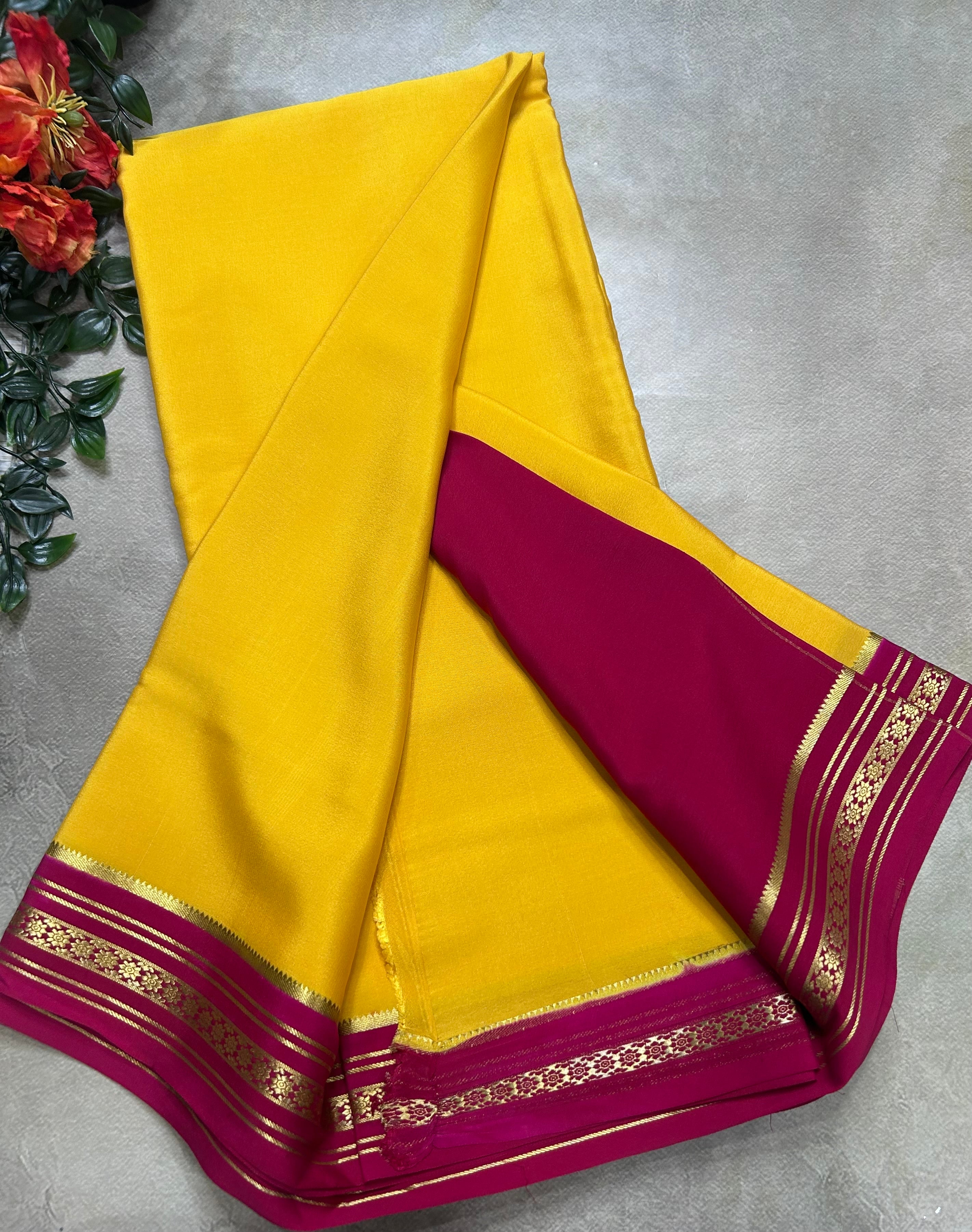 Yellow small border pure mysore silk saree(YMS106)