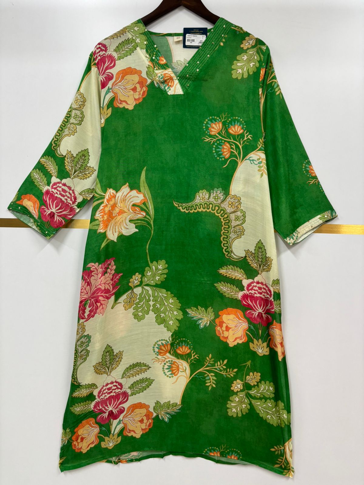 Green Masiln Crepe Kalamkari Print Kurtha 1pc 936