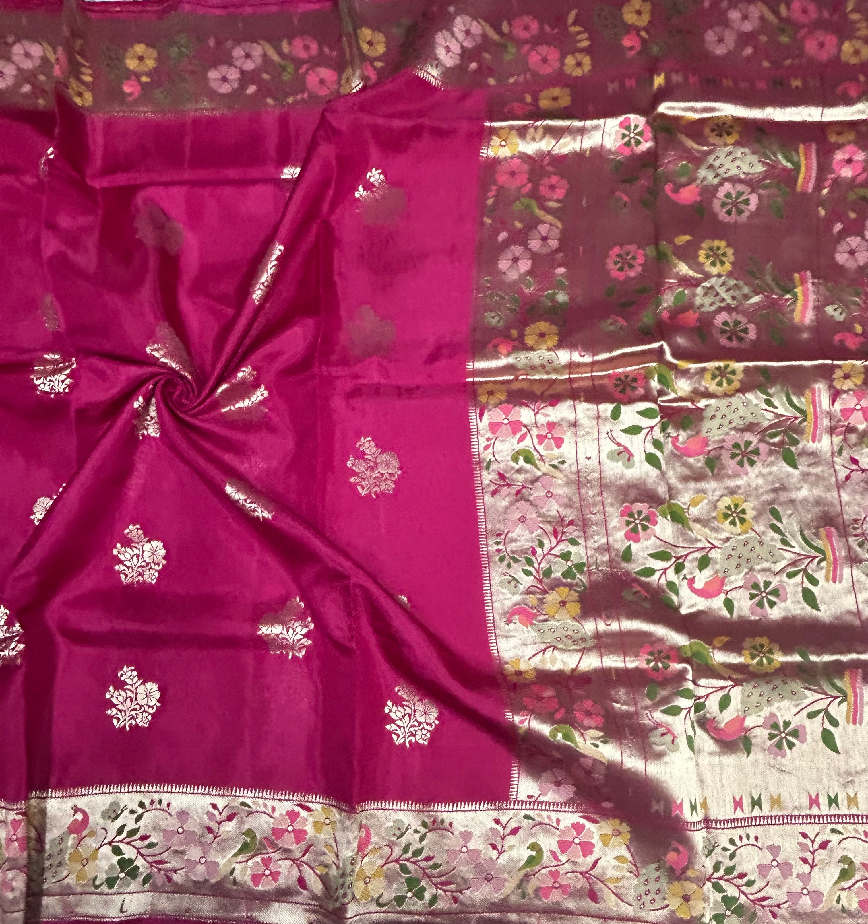 Rani pink Paithani border tussar crepe 105 saree