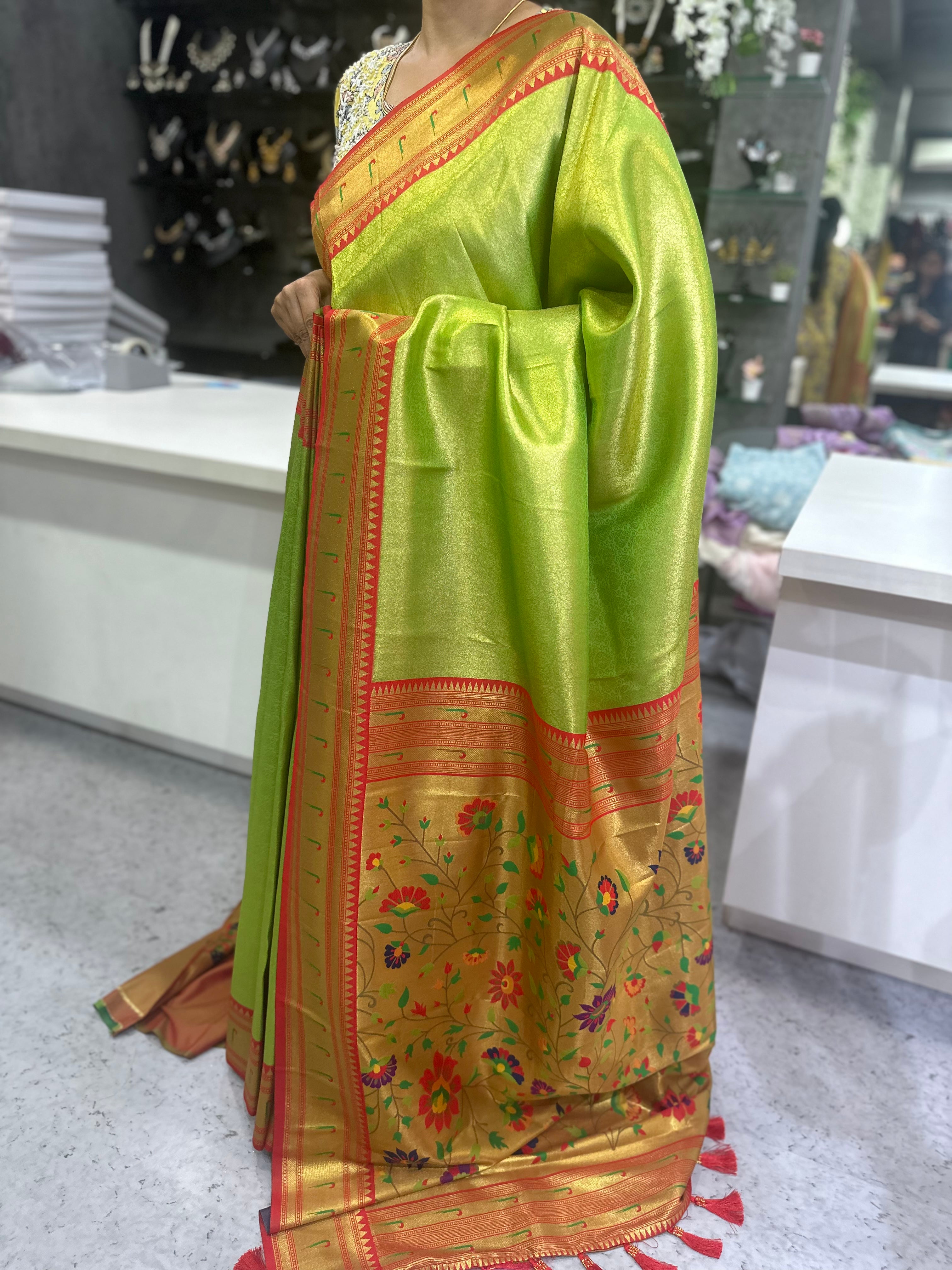 Buy HOUSE OF BEGUM Bottle Green Banarasi Handloom Satin Silk Saree With  Embroidery Work with Blouse Piece-STMB-117 at Amazon.in