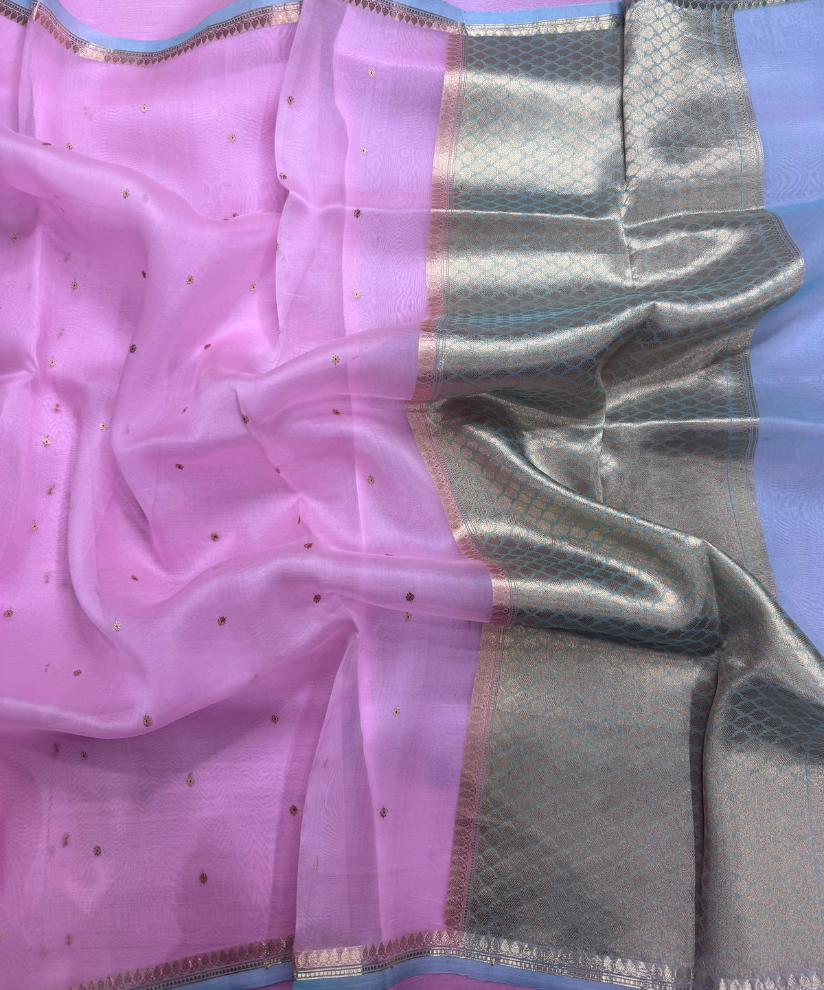 Pastel pink pure Kora Organza Saree 111