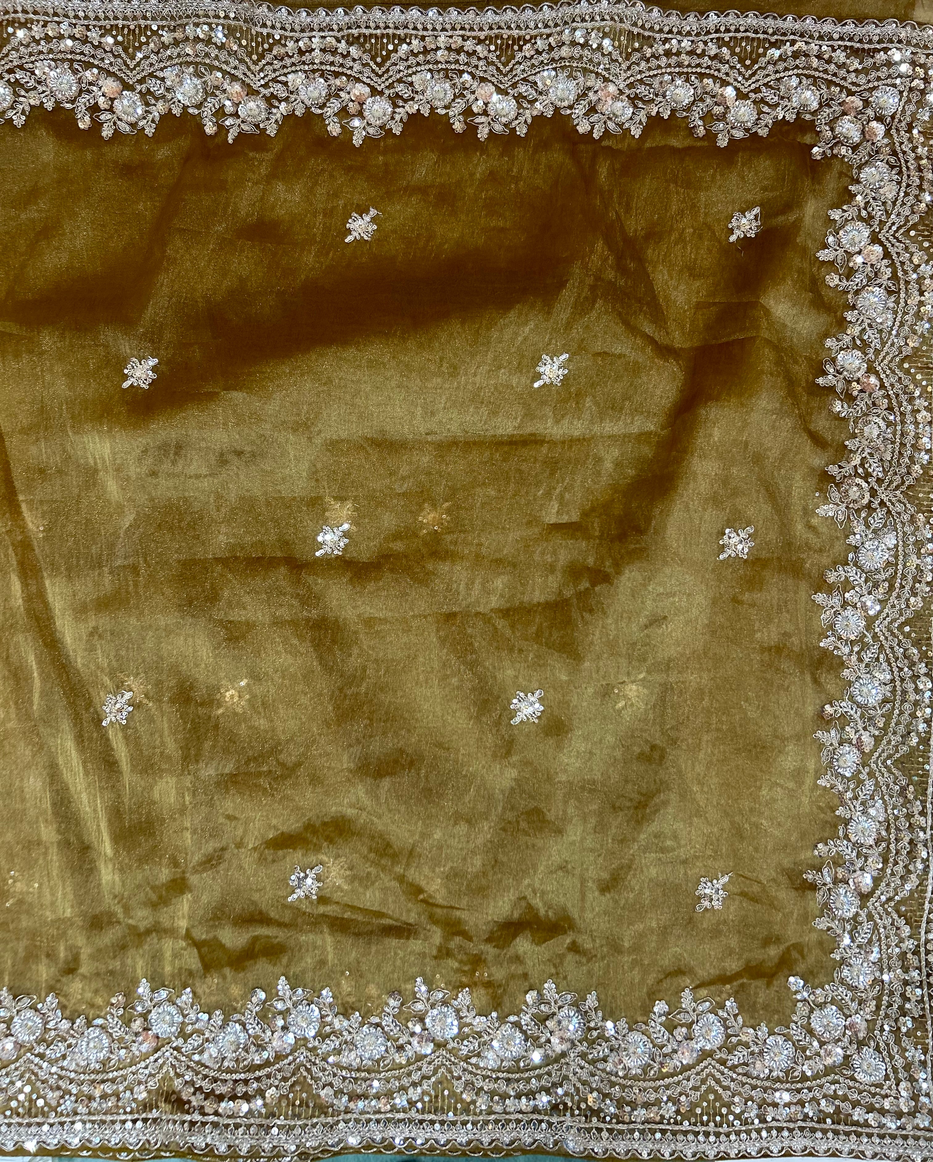 Pastel brown small Butta party wear with stitched blouse-10 saree