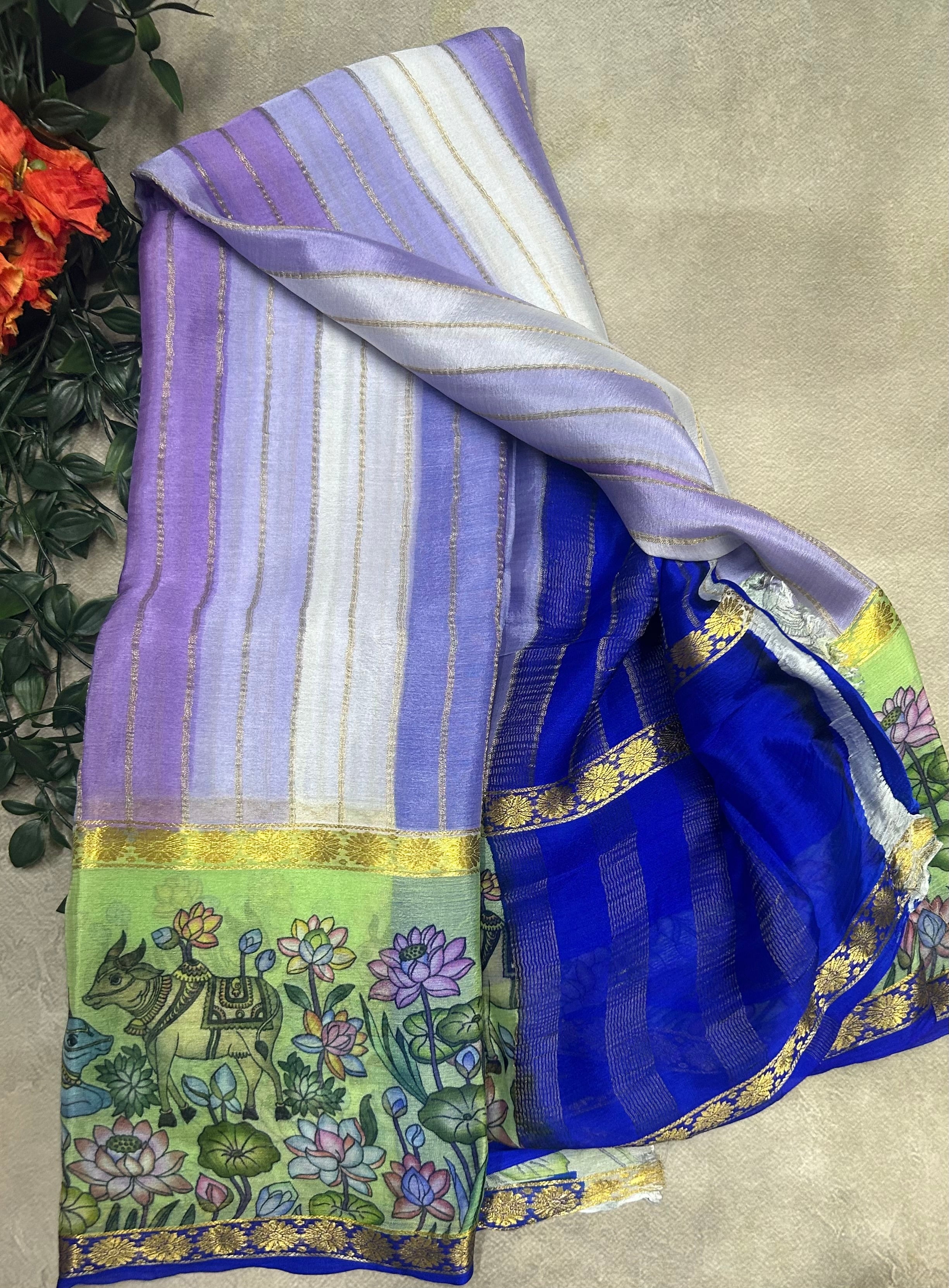 Rankart kalamkari border pure wrinkle 103 crepe silk saree