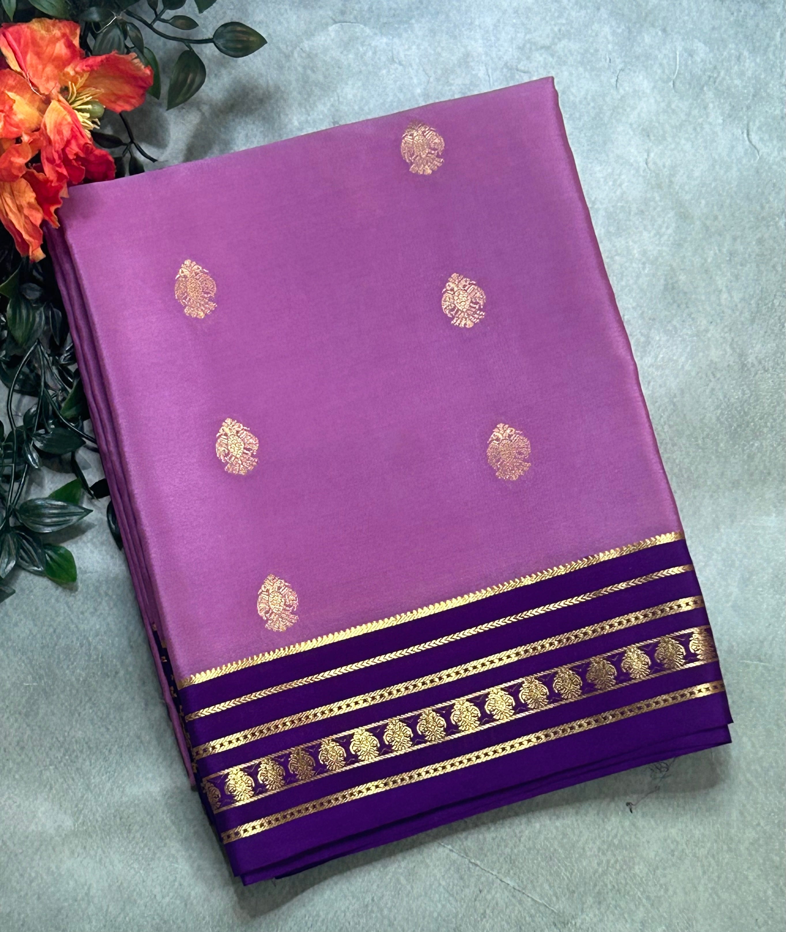 Light purple stripes border pure Mysore silk 106 saree