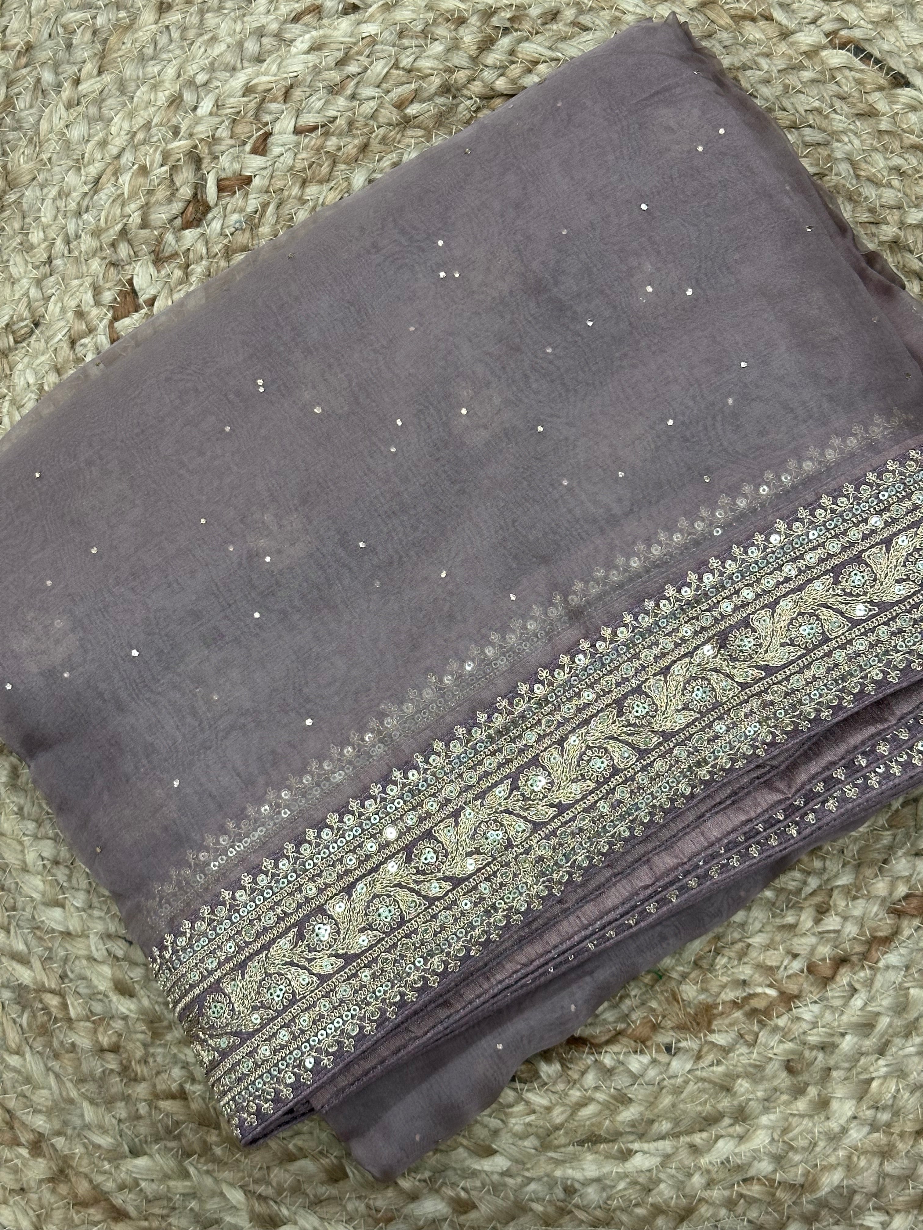 Dark mauve sabyasachi inspired pure organza saree