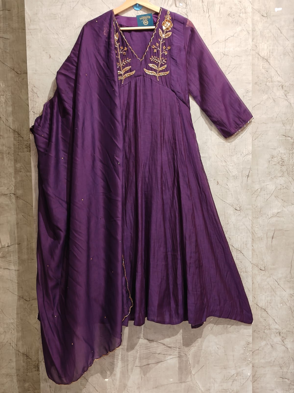 Purple Mul Chanderi Silk Airline Handwork Kurtha 333