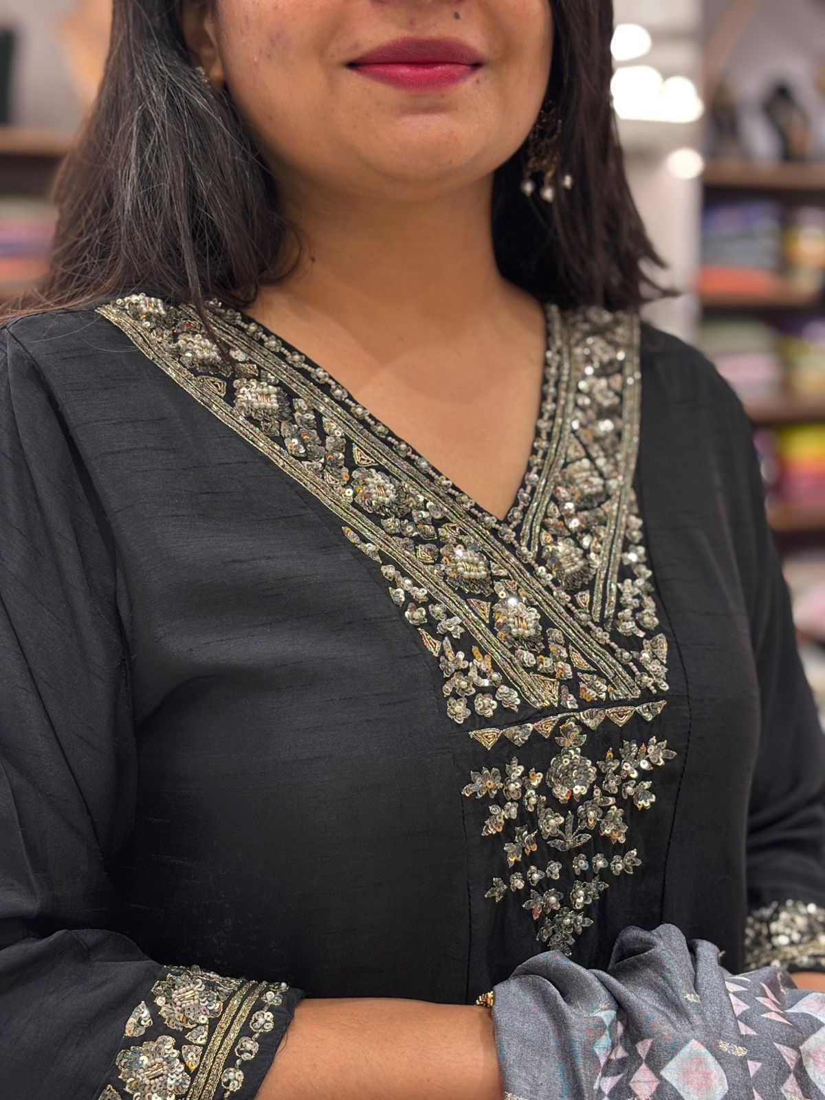 Black Handwork Dola silk Kurtha 227