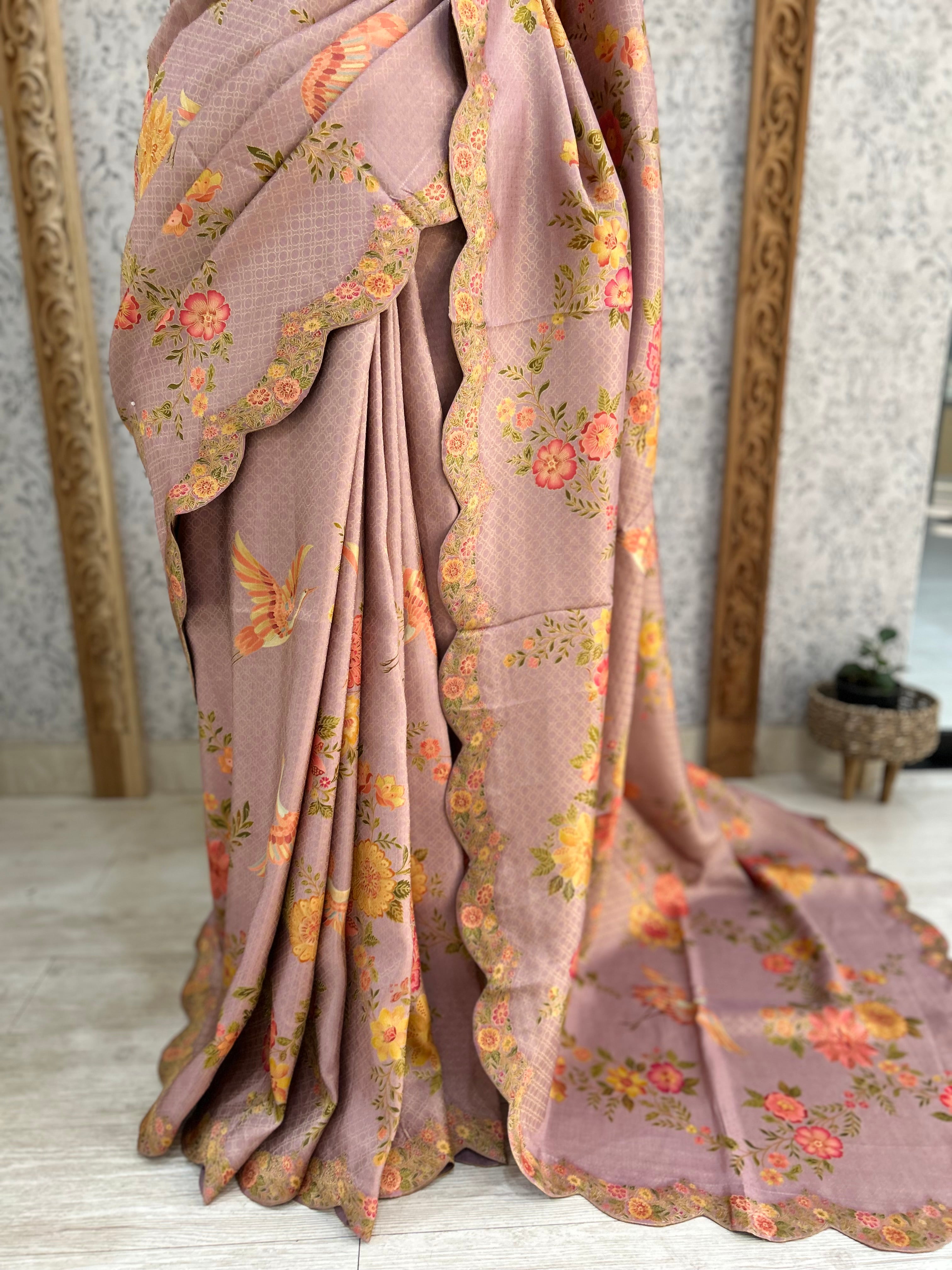 Lilac dola crepe silk saree 101